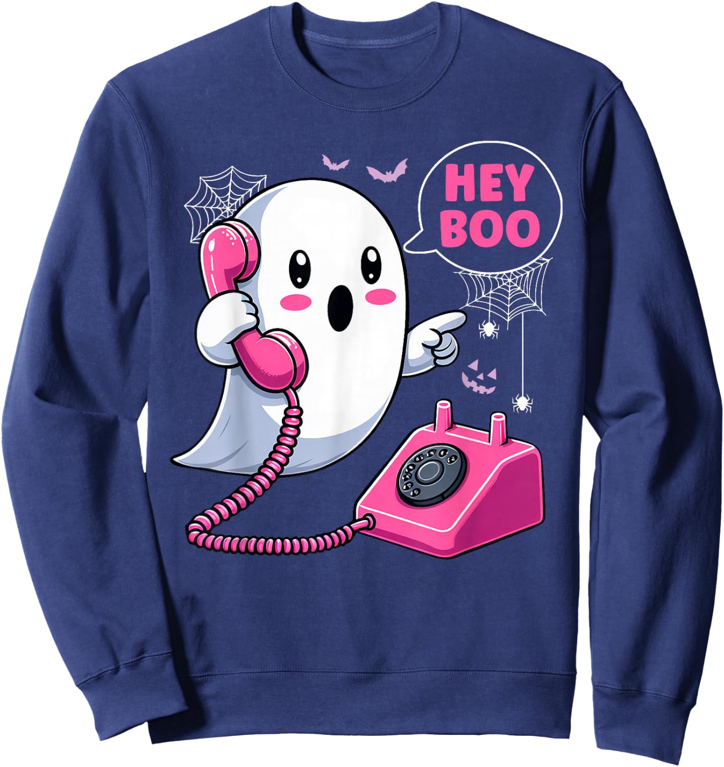 Groovy Hey Boo Cute Ghost Funny Halloween Girls Women Kids Sweatshirt - Sweatshirt | Navy