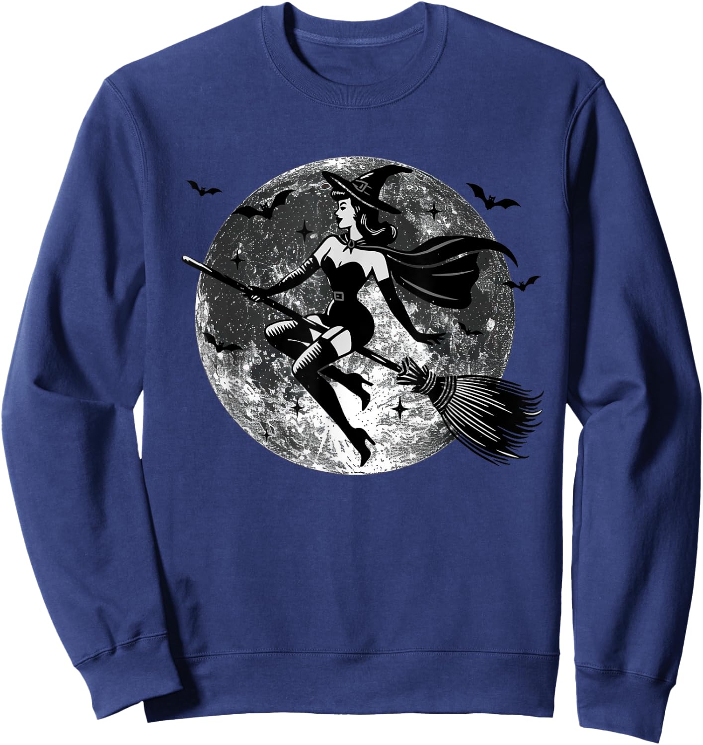 Retro Vintage Sexy Witch on the Broom Moon Halloween Sweatshirt - Sweatshirt | Navy
