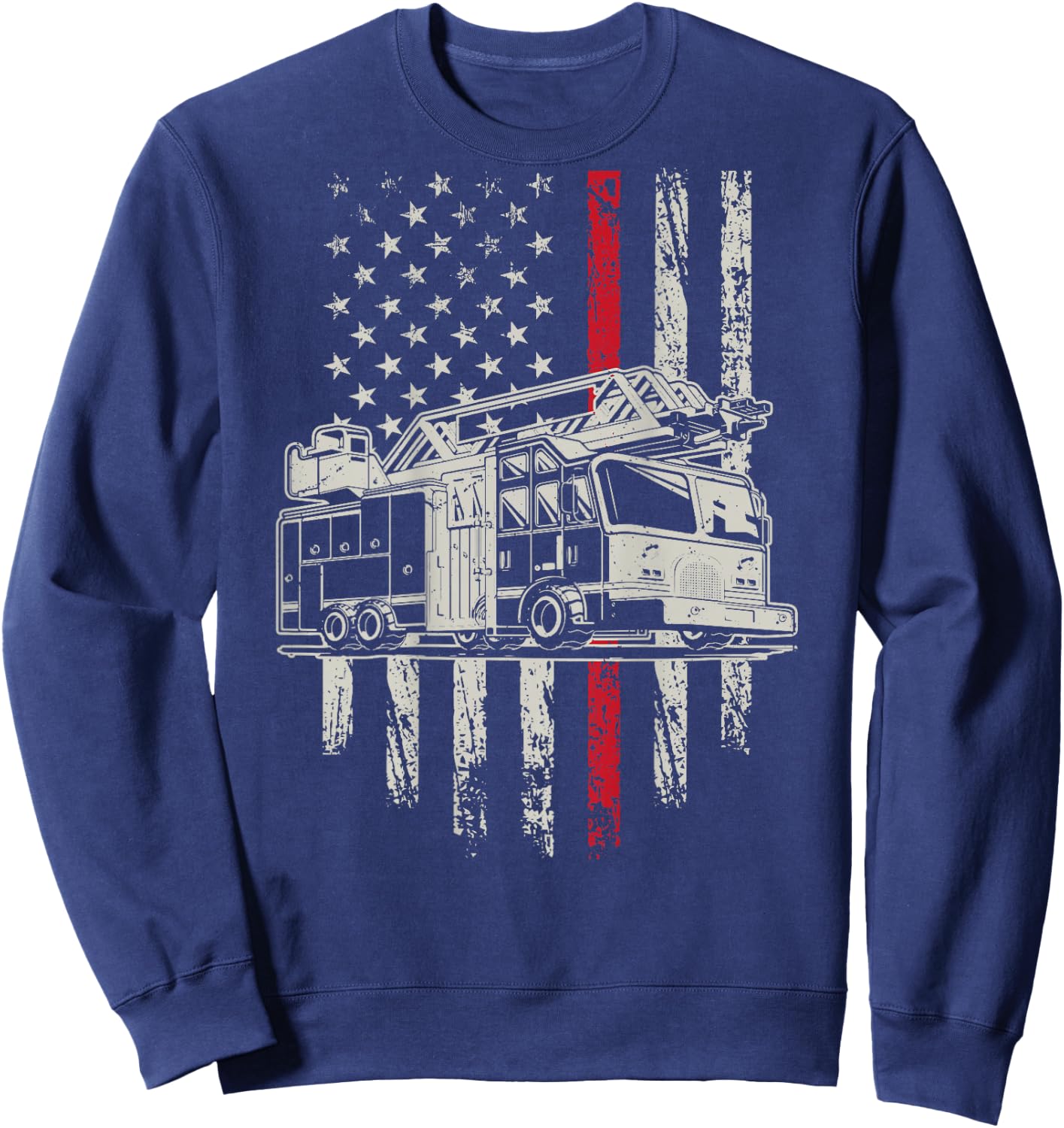 USA Flag Firefighter 4th Of July Patriotic Design On Back Sweatshirt - Sweatshirt | Navy