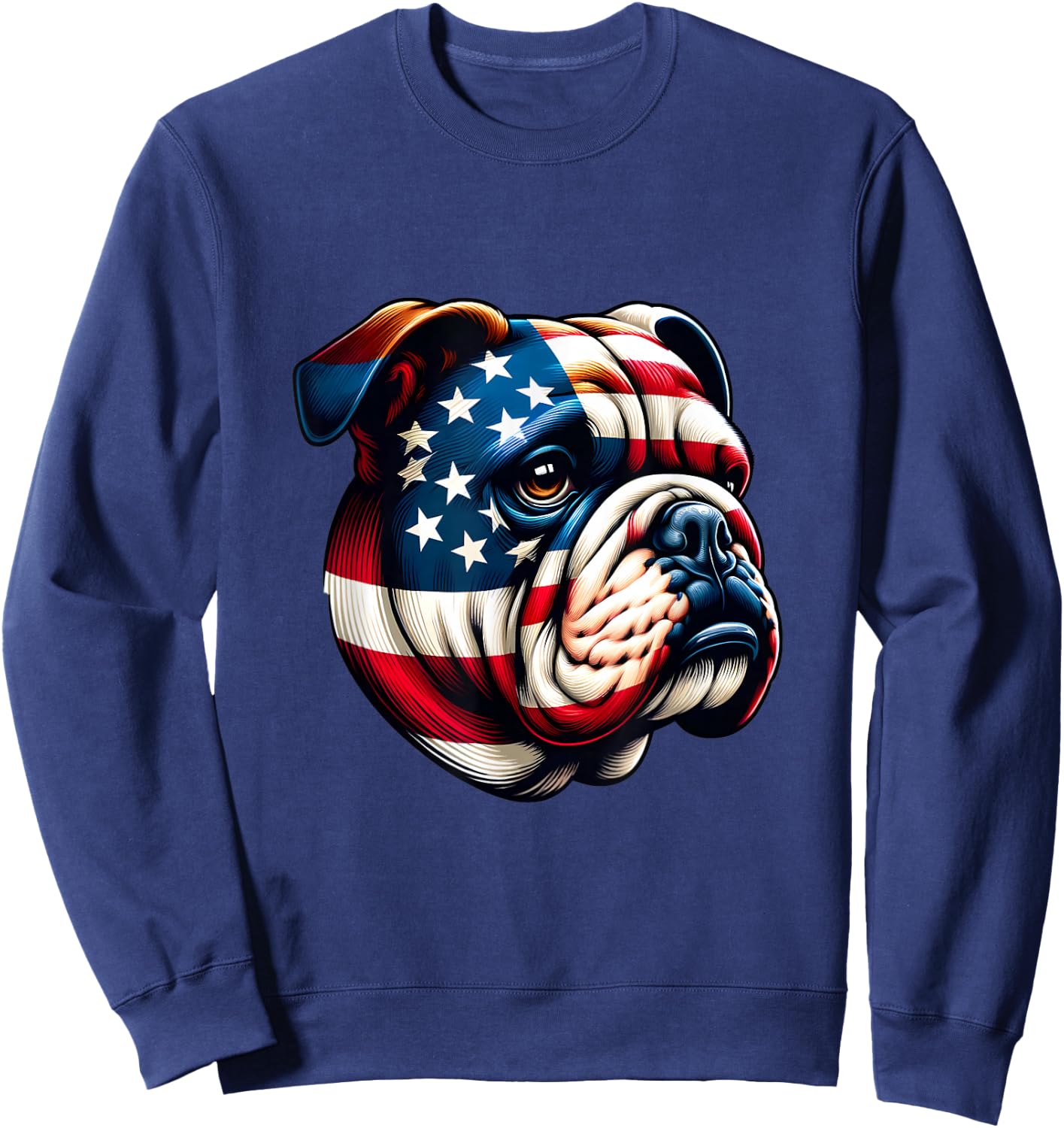 Patriotic English Bulldog Lover Owner Men American USA Flag Sweatshirt - Sweatshirt | Navy