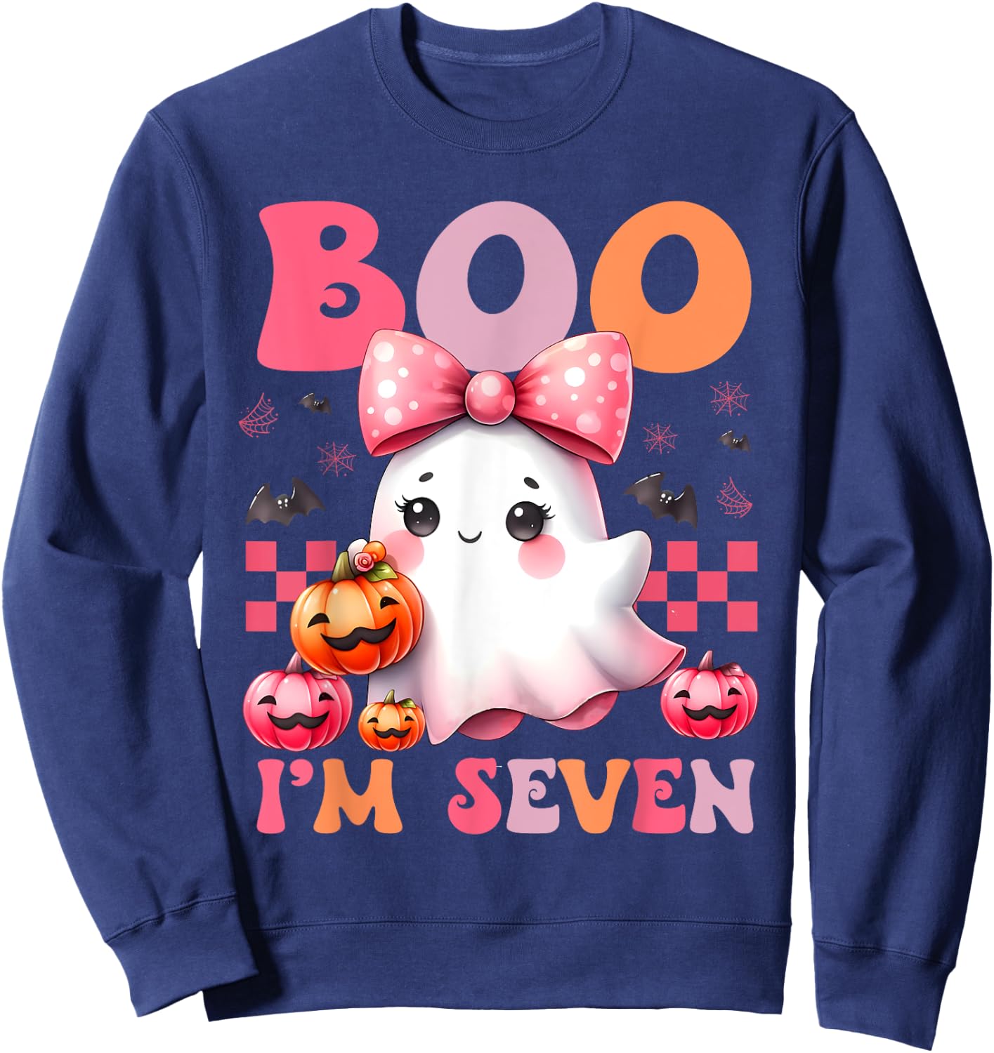Boo I'm Seven Ghost Seventh 7th Birthday Halloween Girls Sweatshirt - Sweatshirt | Navy