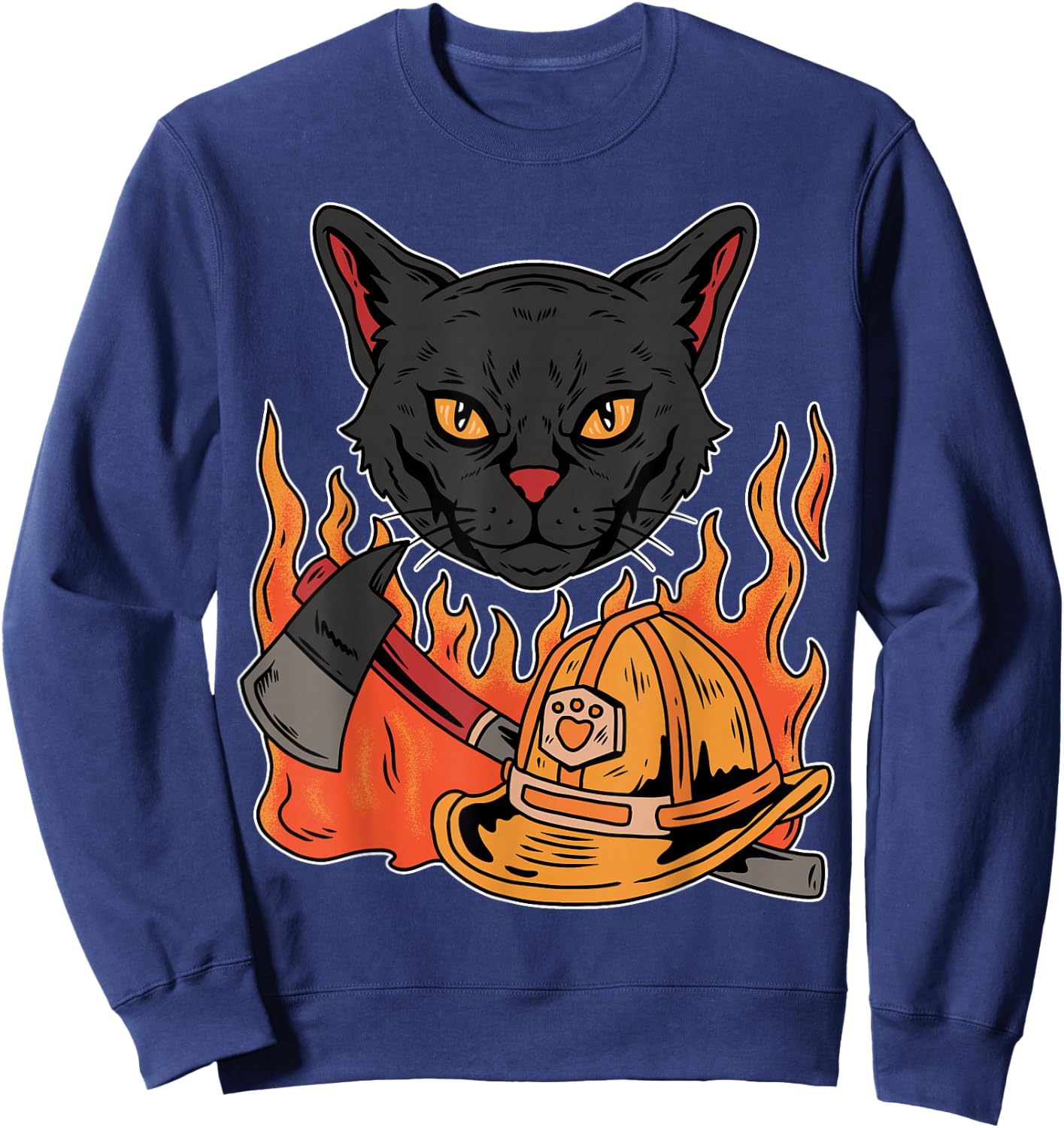 Funny Bombay Cat TUWQXF Cute Cat Lover Designs -Kids, Adults Cat Lovers All Ages Black Cat Funny Fireman Sweatshirt - Sweatshirt | Navy