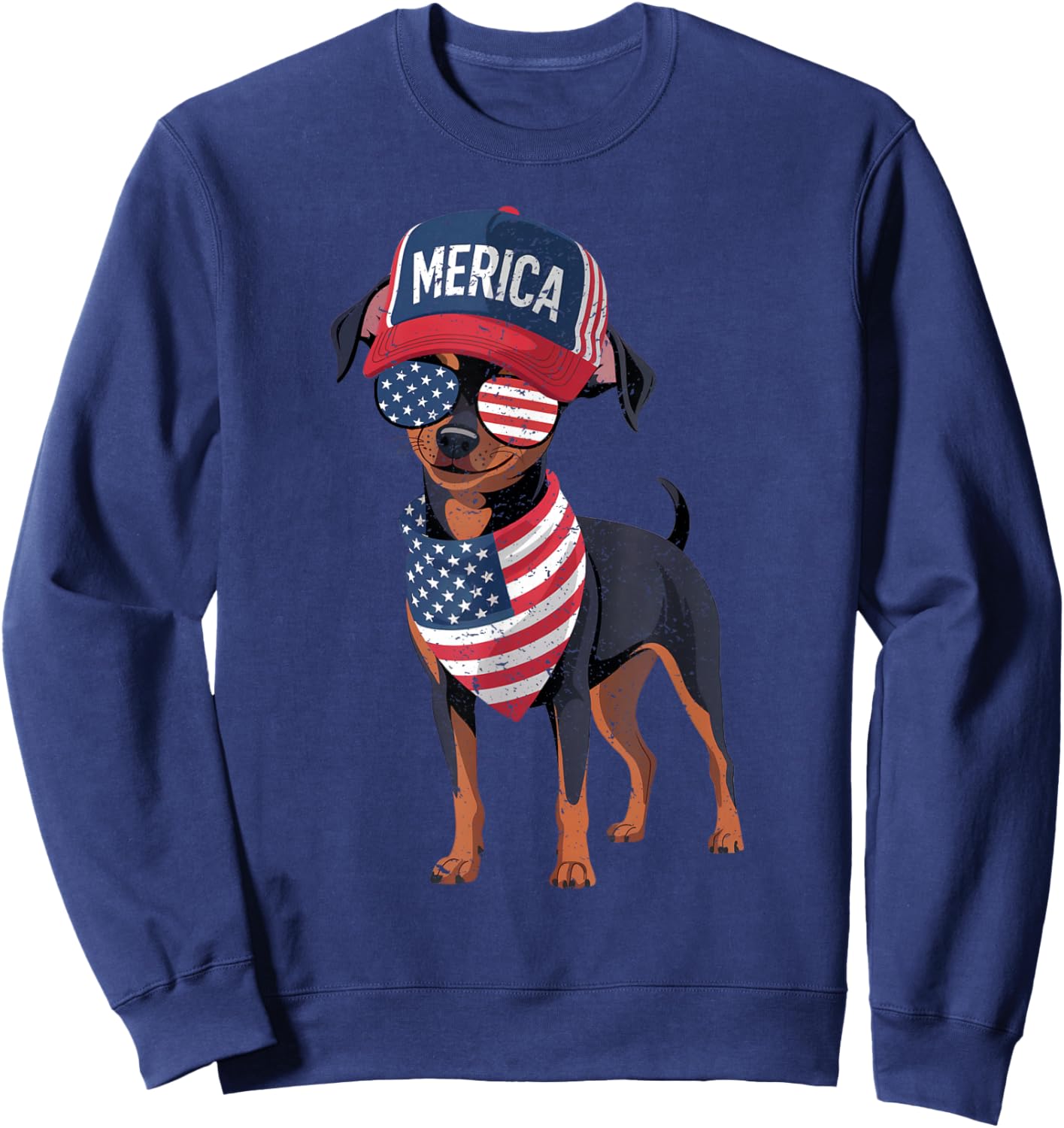 Min Pin 4th of July US American Flag Dog Patriotic Sweatshirt - Sweatshirt | Navy