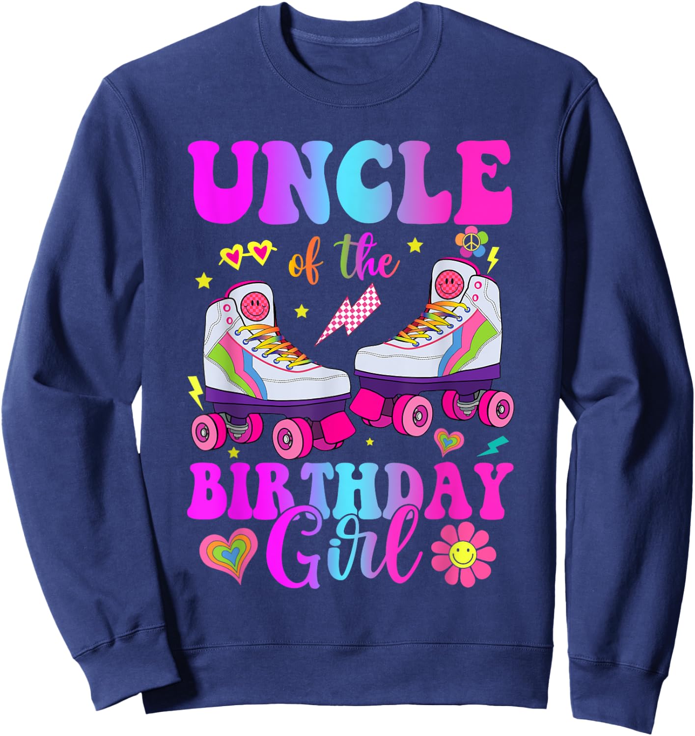 Let's Roll Uncle of the Birthday girl Roller Skate Birthday Sweatshirt - Sweatshirt | Navy