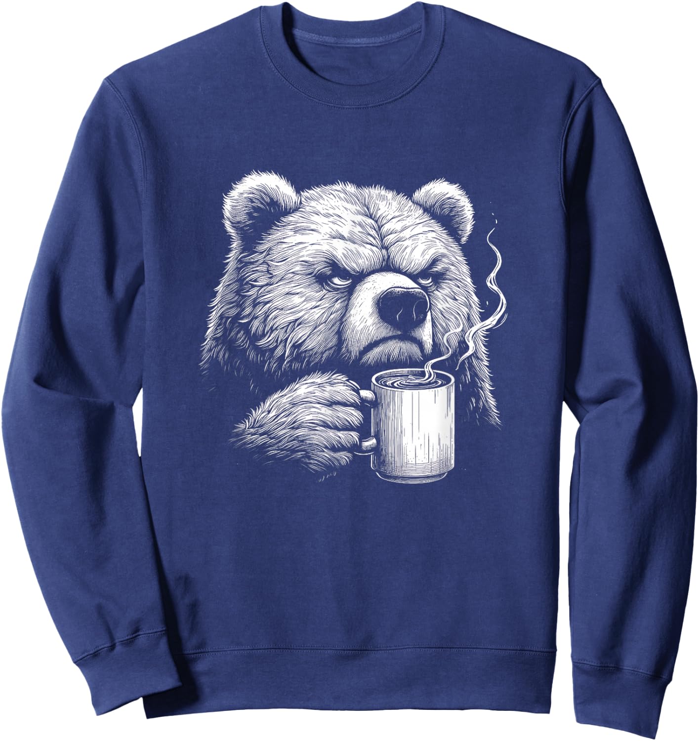 Funny Bear Drinking Coffee Graphic Art Design Sweatshirt - Sweatshirt | Navy