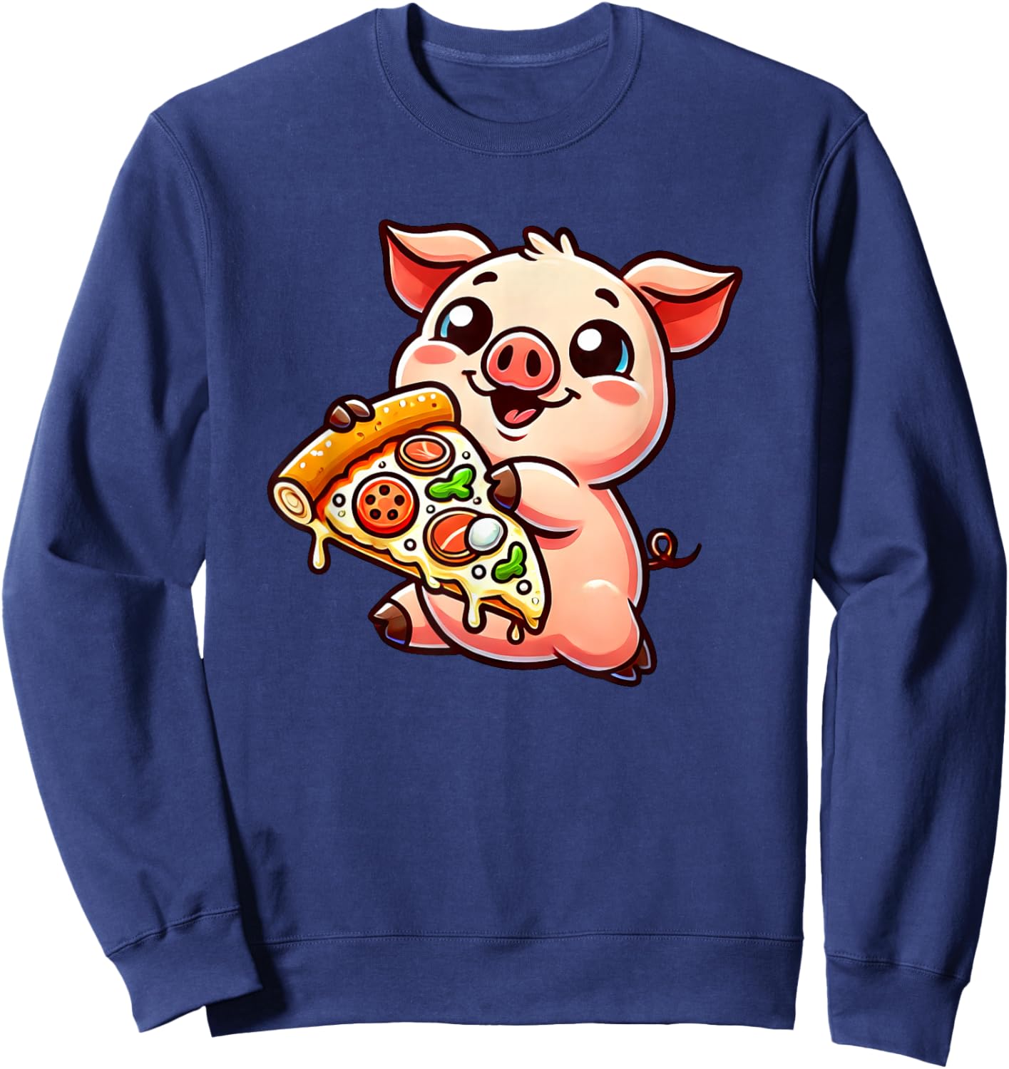 Cute Cartoon Pig Pizza Lover Funny Sweatshirt - Sweatshirt | Navy