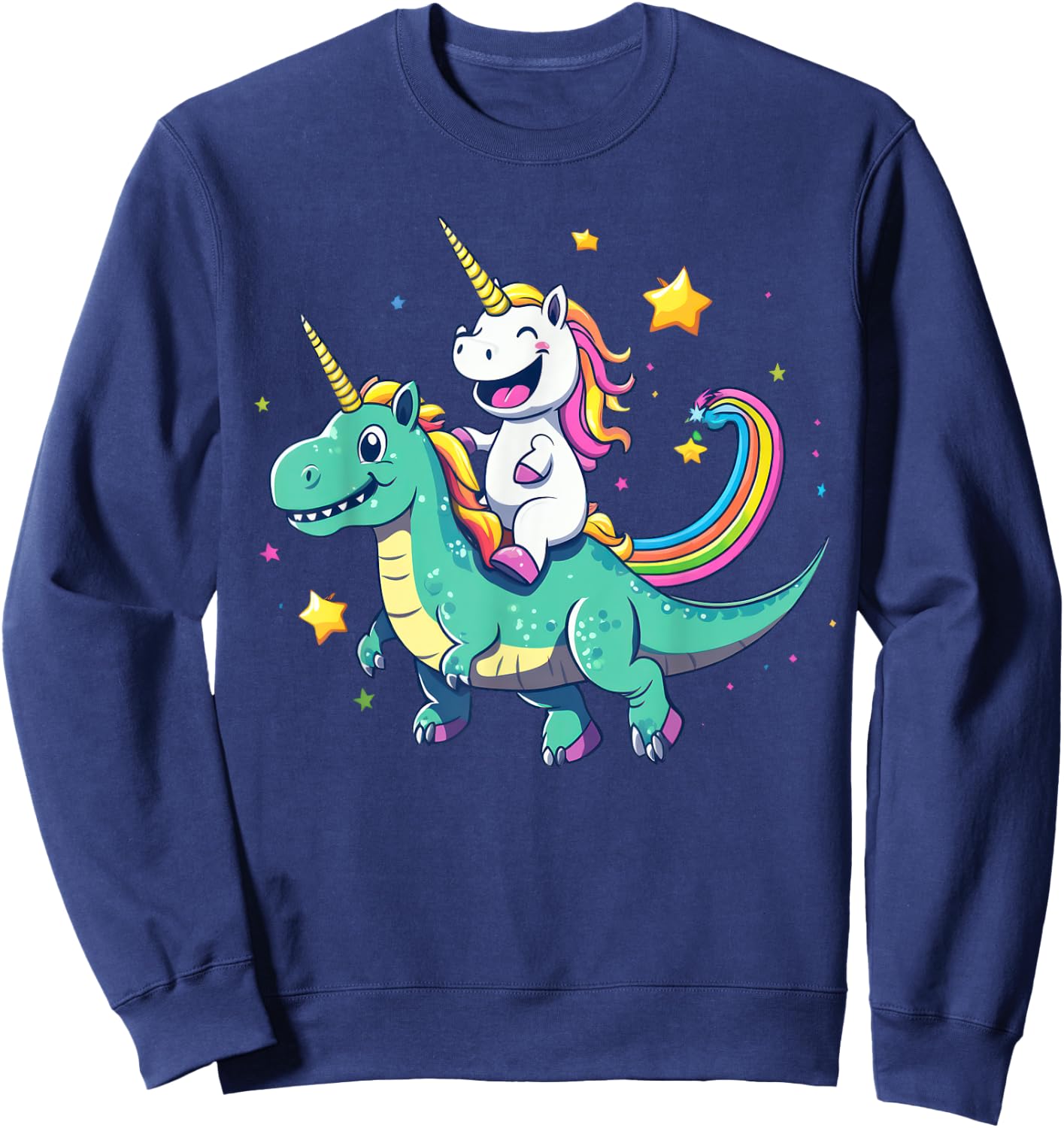 Cute Unicorn Riding T-Rex Rainbow Galaxy Design Sweatshirt - Sweatshirt | Navy