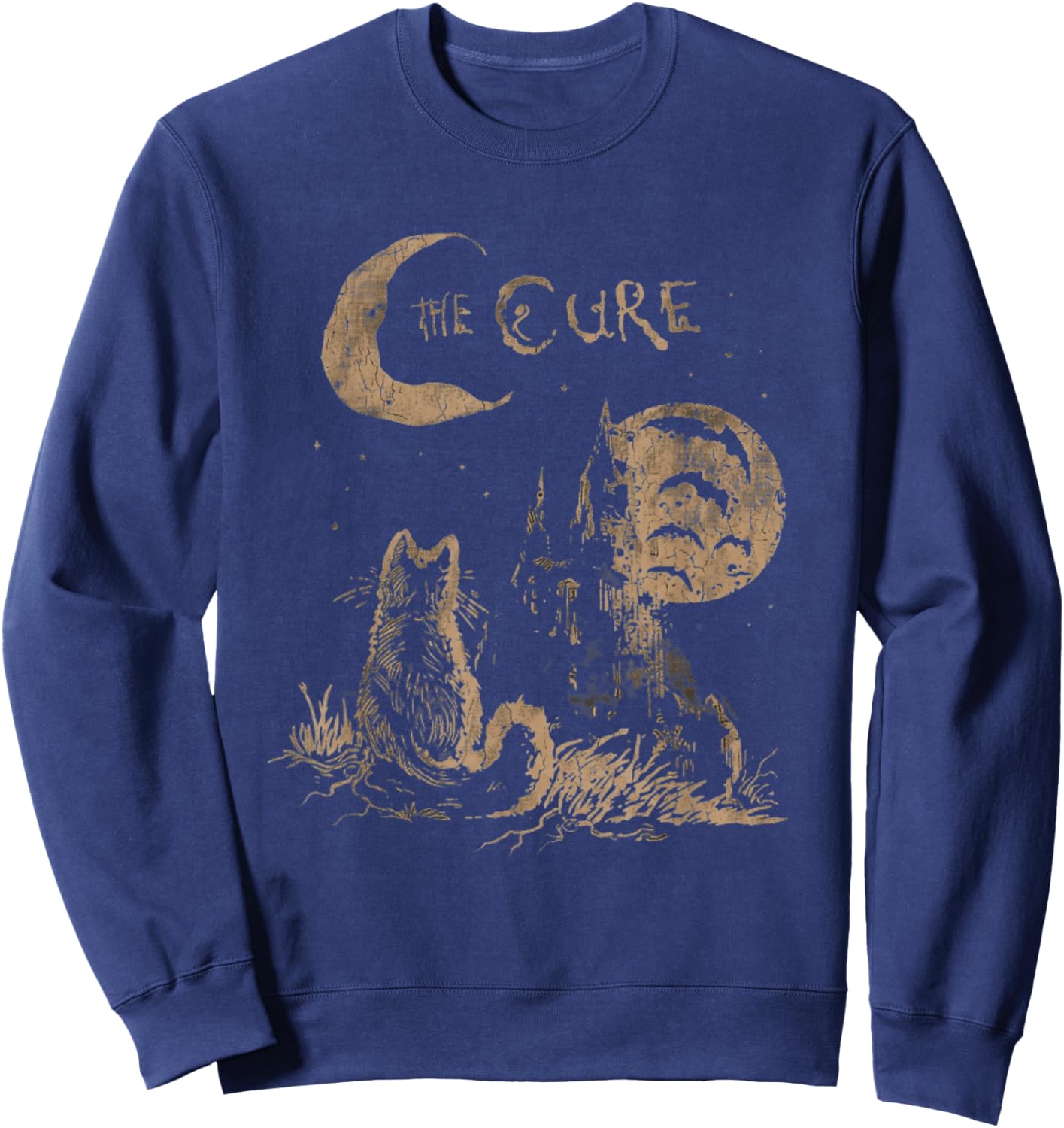Midnight Cure Gothic Black Cat Retro Graphic Sweatshirt - Sweatshirt | Navy