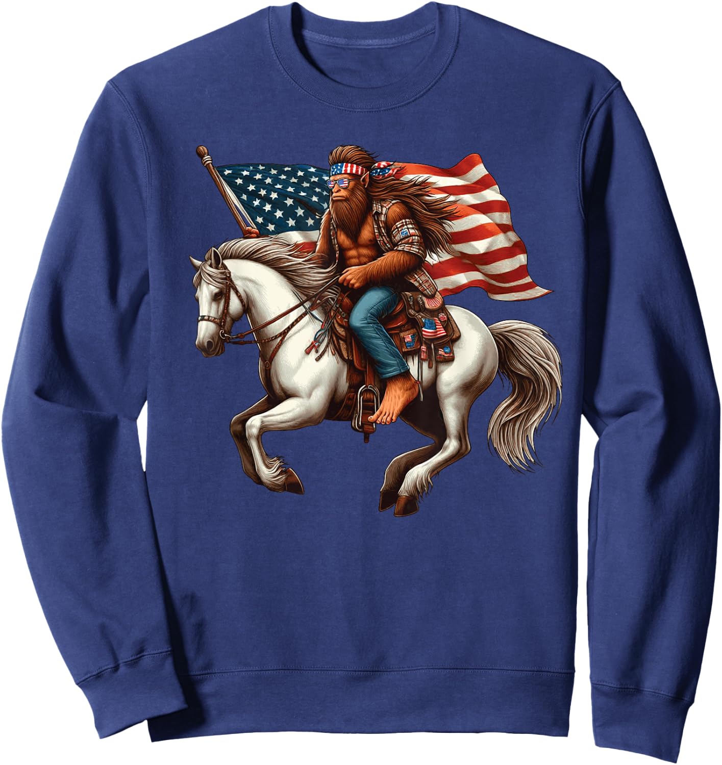 Funny Bigfoot Sasquatch USA Mullet Bandana Horse Riding Sweatshirt - Sweatshirt | Navy