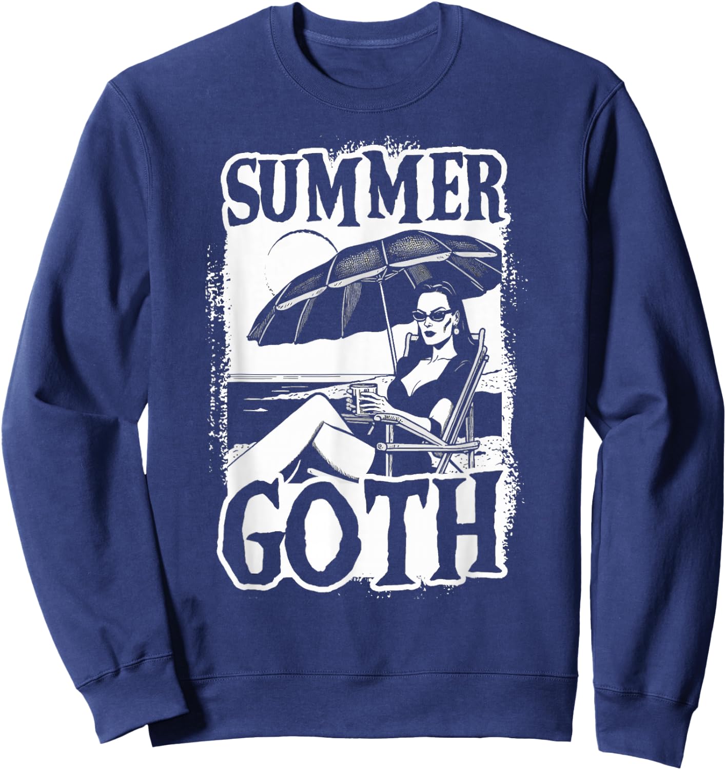 Summer Goth Beach Day Vampire Hiding From The Sun Sweatshirt - Sweatshirt | Navy