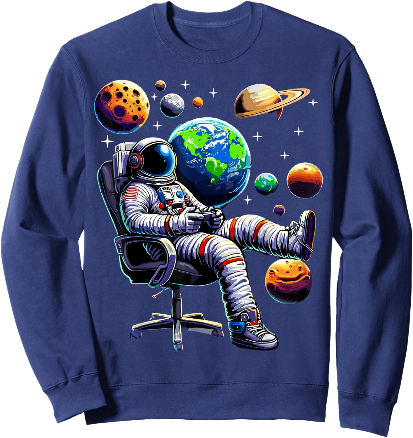 Astronaut Gamer Space Gaming System Planets Sweatshirt - Sweatshirt | Navy