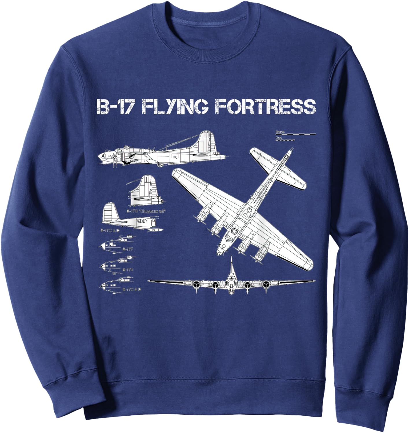 B-17 Flying Fortress WW2 Heavy Bomber Aircraft Blueprint Sweatshirt - Sweatshirt | Navy