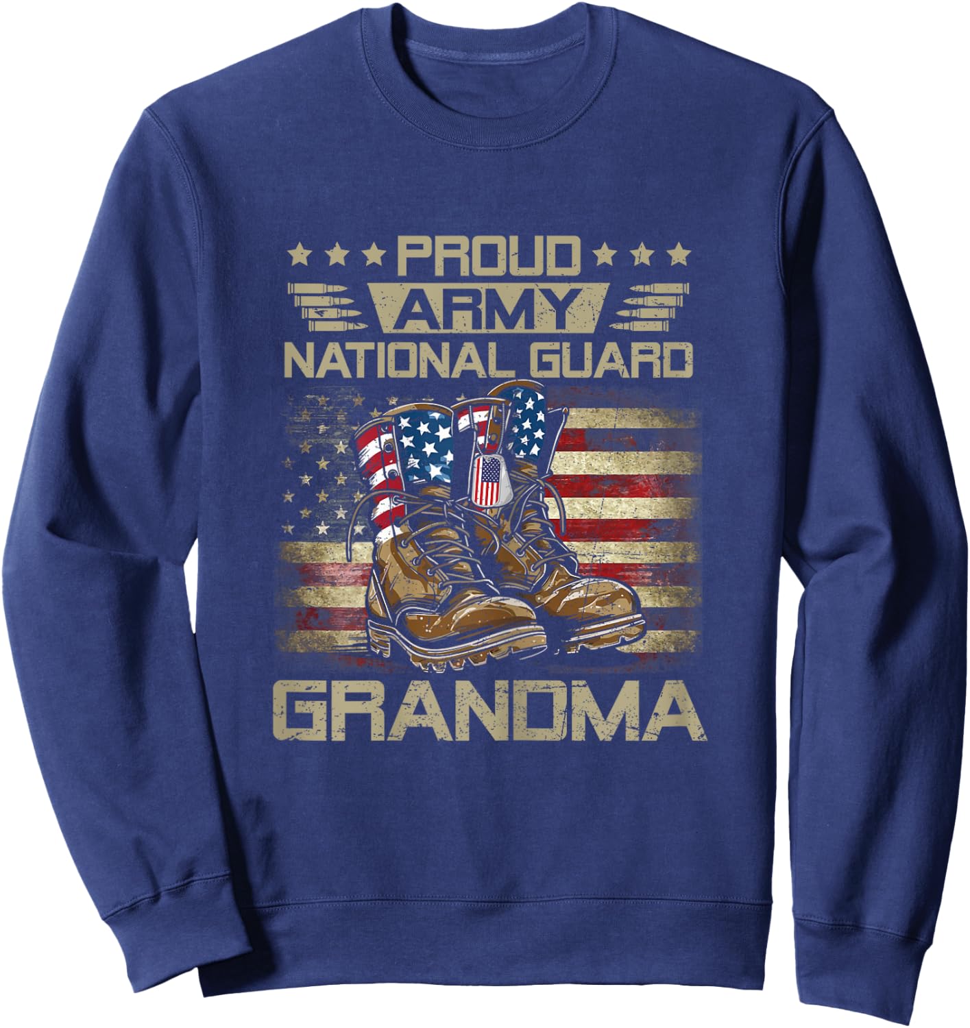 Proud National Guard Grandma Flag US Family Matching Sweatshirt - Sweatshirt | Navy