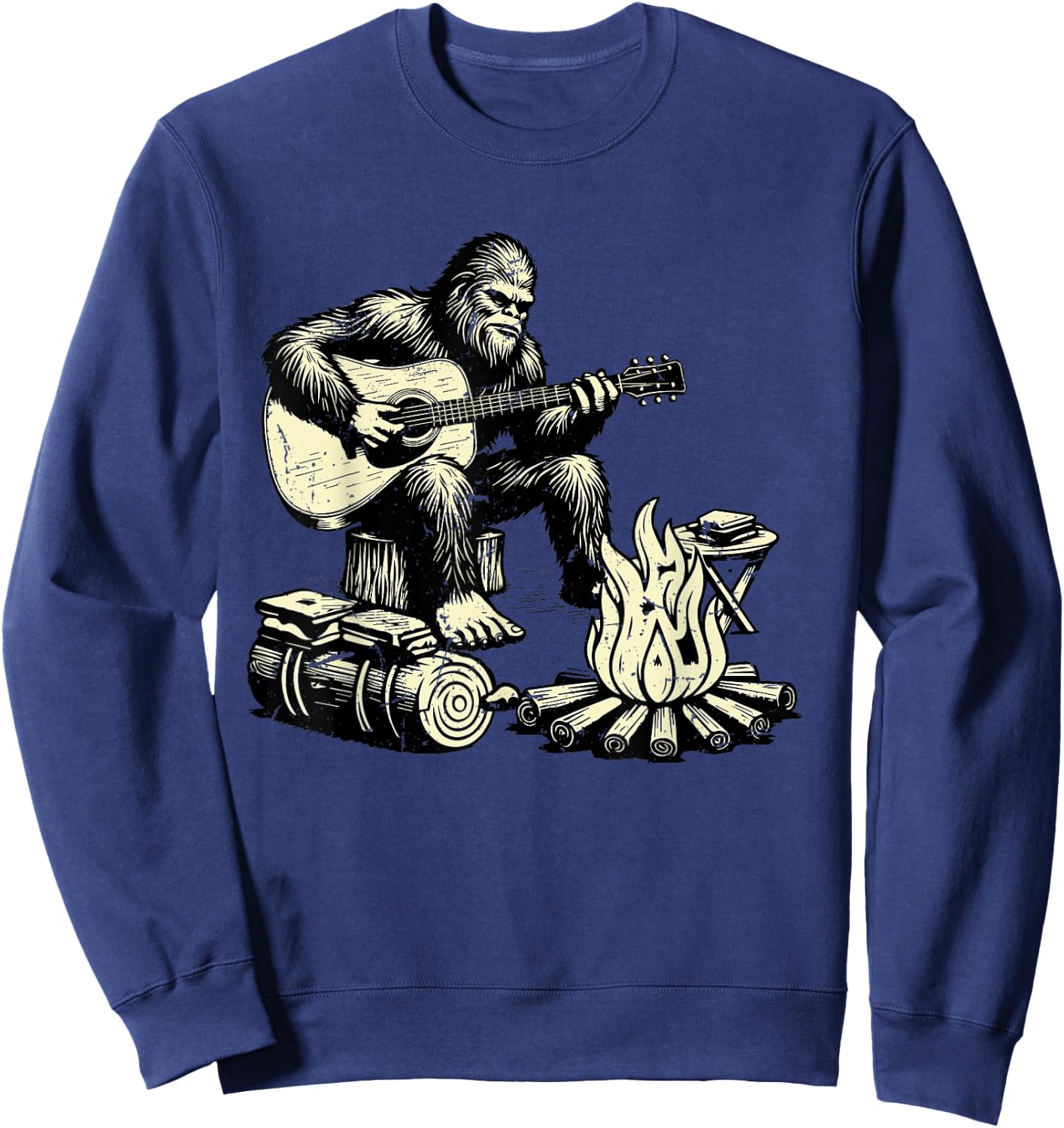 Camping Bigfoot Smore Rock Bigfoot Playing Guitar Campfire Sweatshirt - Sweatshirt | Navy