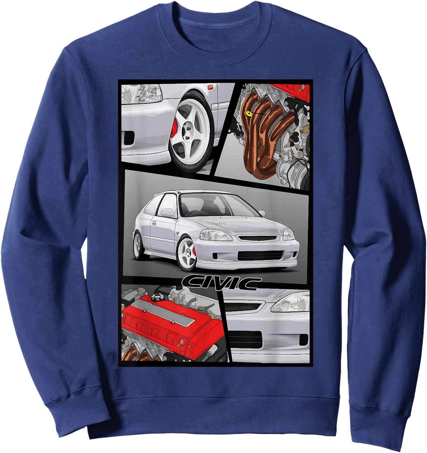 Civic EK B16 Engine Type R Japanese Car Sweatshirt - Sweatshirt | Navy
