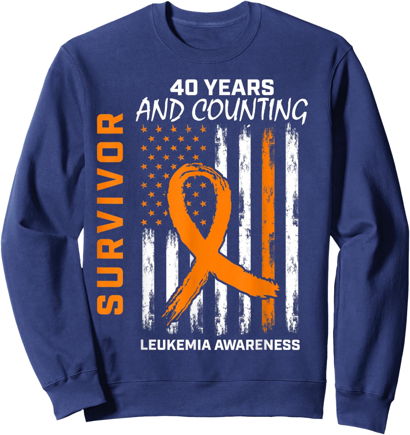 40 Years Cancer Free Leukemia Survivor Gifts American Flag Men Sweatshirt - Sweatshirt | Navy