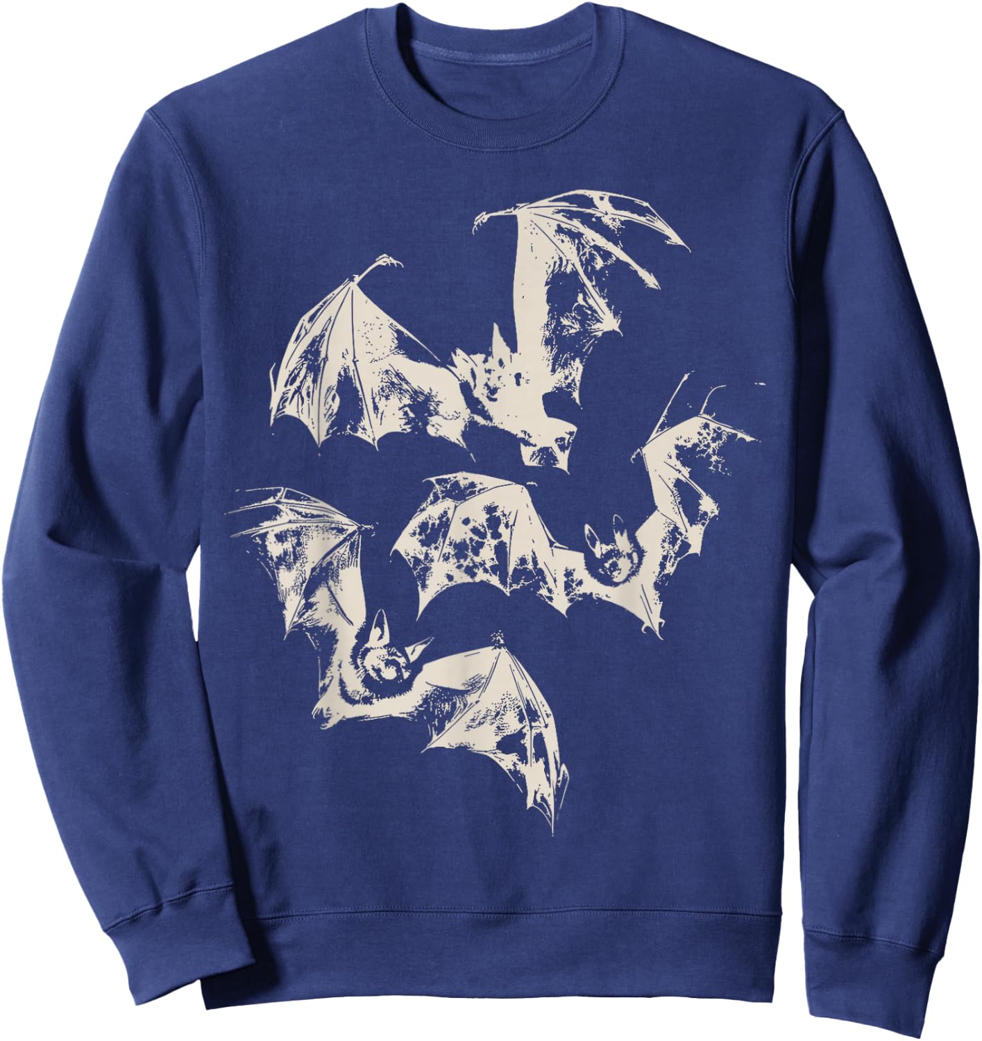 Three Bats Vintage Graphic | Washed Retro Gothic Men Women Sweatshirt - Sweatshirt | Navy