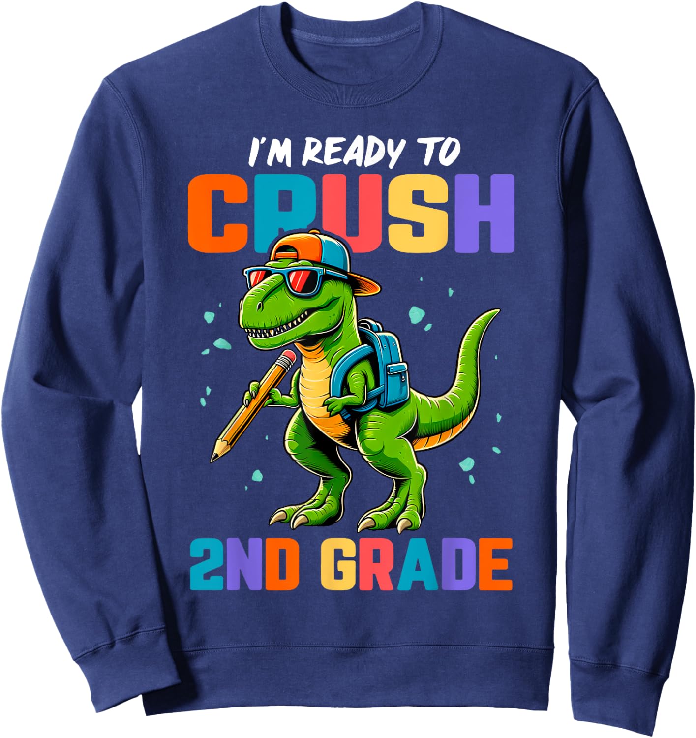 First Day of 2nd Grade Boys Kids Dinosaur Back To School Sweatshirt - Sweatshirt | Navy