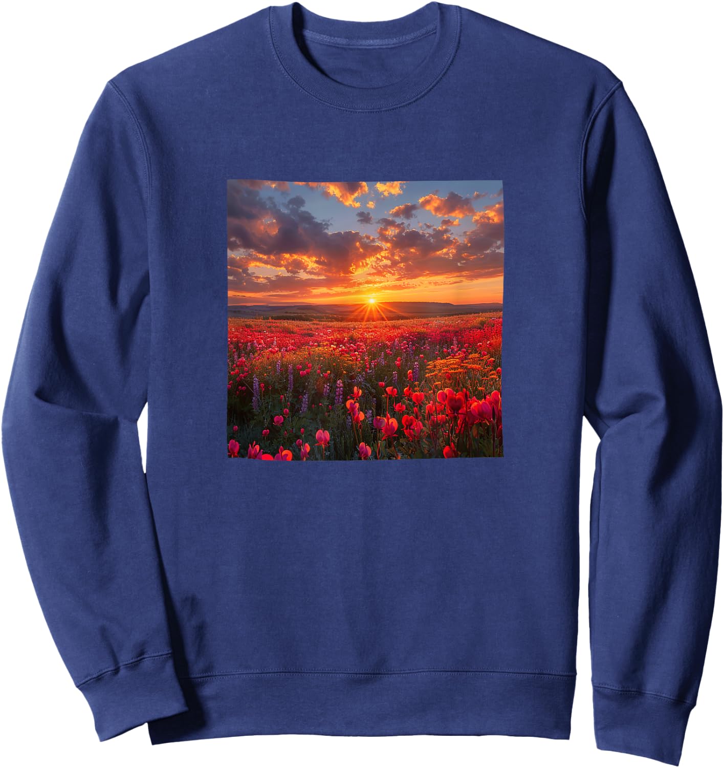 Bleeding Heart Flower Field Beautiful Sunset Graphic Sweatshirt - Sweatshirt | Navy