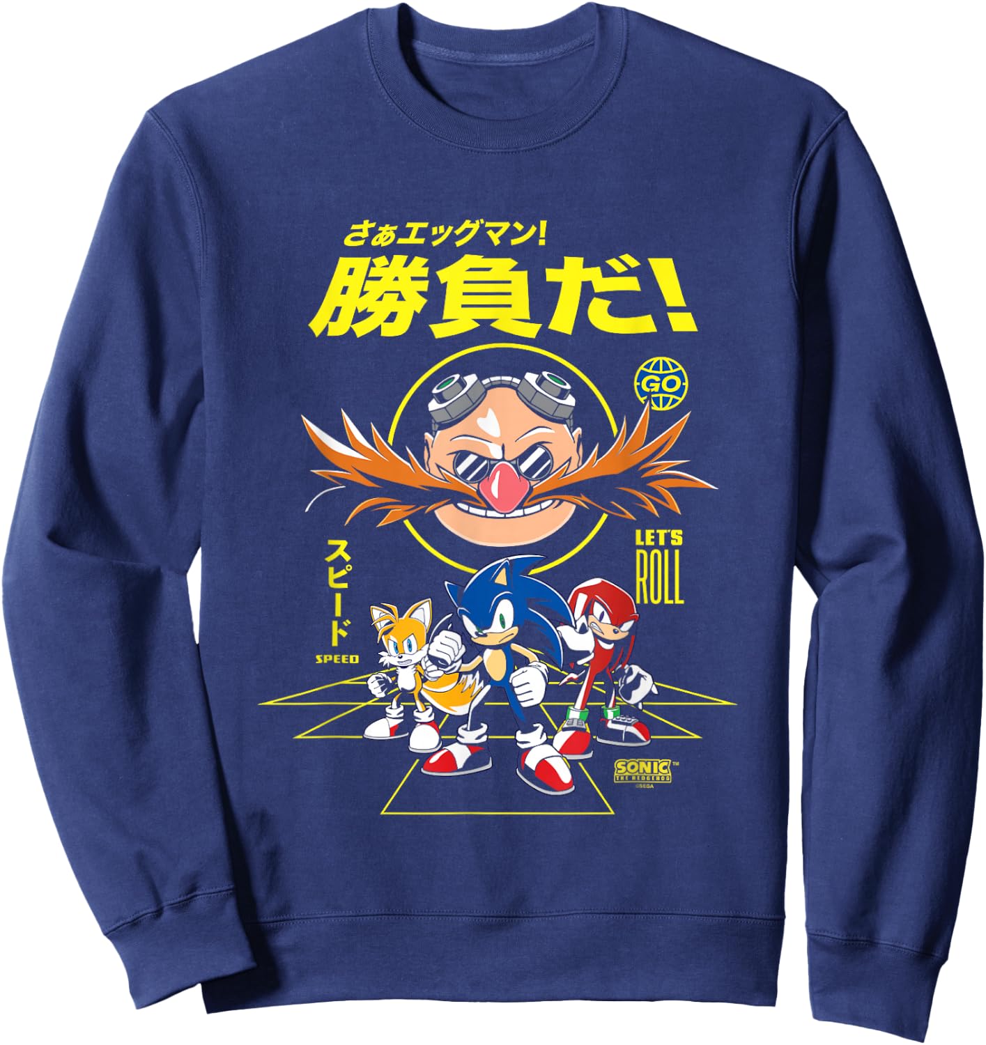 Sonic The Hedgehog Let's Roll Distressed Kanji Poster Sweatshirt - Sweatshirt | Navy