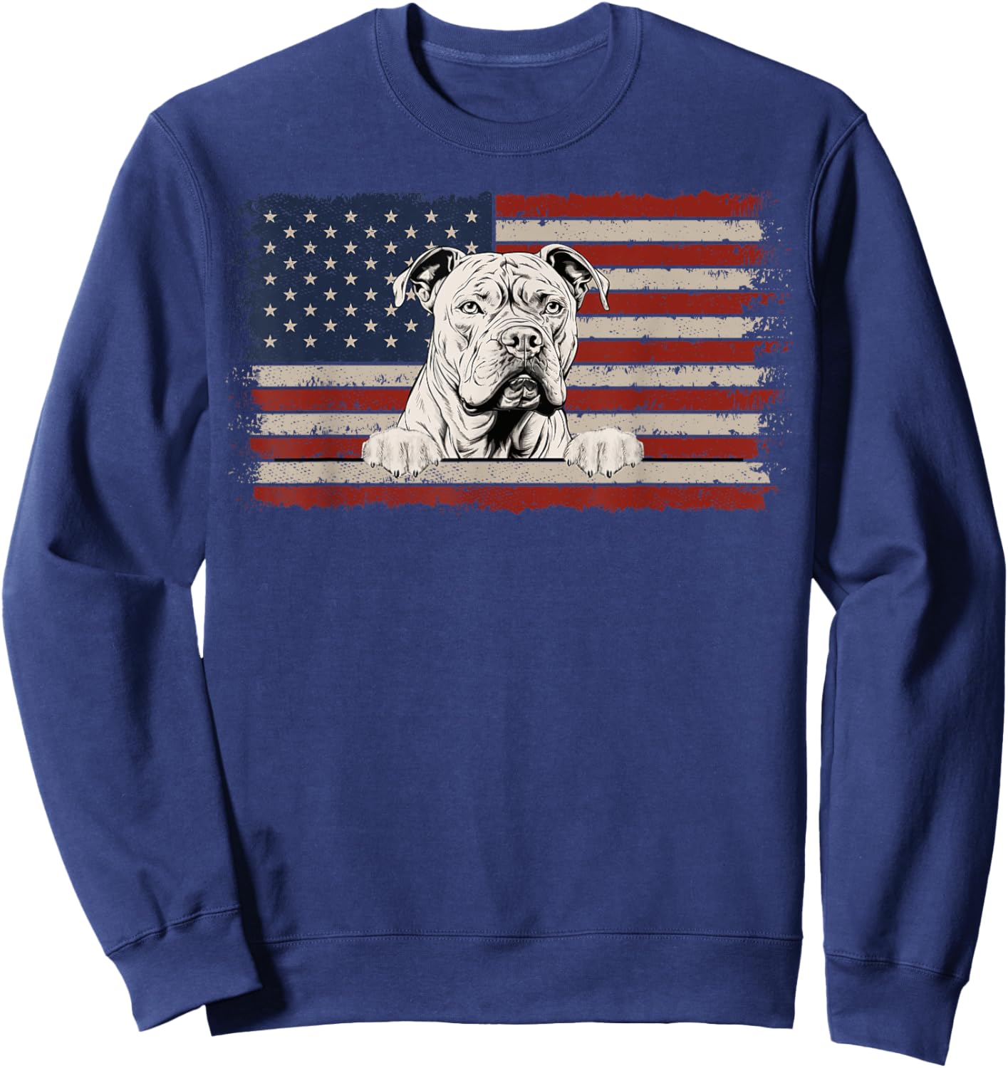 Patriotic American Bully Dog American Flag USA 4th of July Sweatshirt - Sweatshirt | Navy