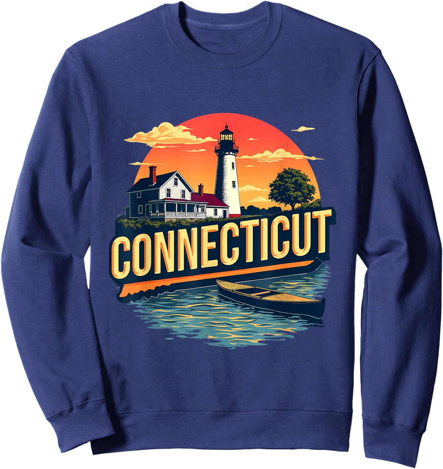 Connecticut Vintage Lighthouse Coastal Sunset Scenic Sweatshirt - Sweatshirt | Navy