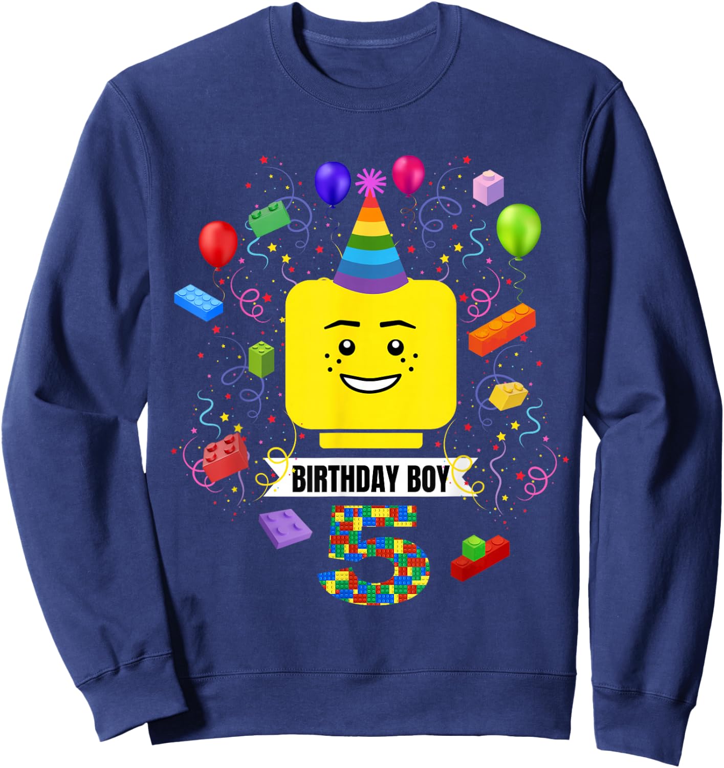 Building Bricks Birthday Boy 5 5th Master Builder Blocks Sweatshirt - Sweatshirt | Navy