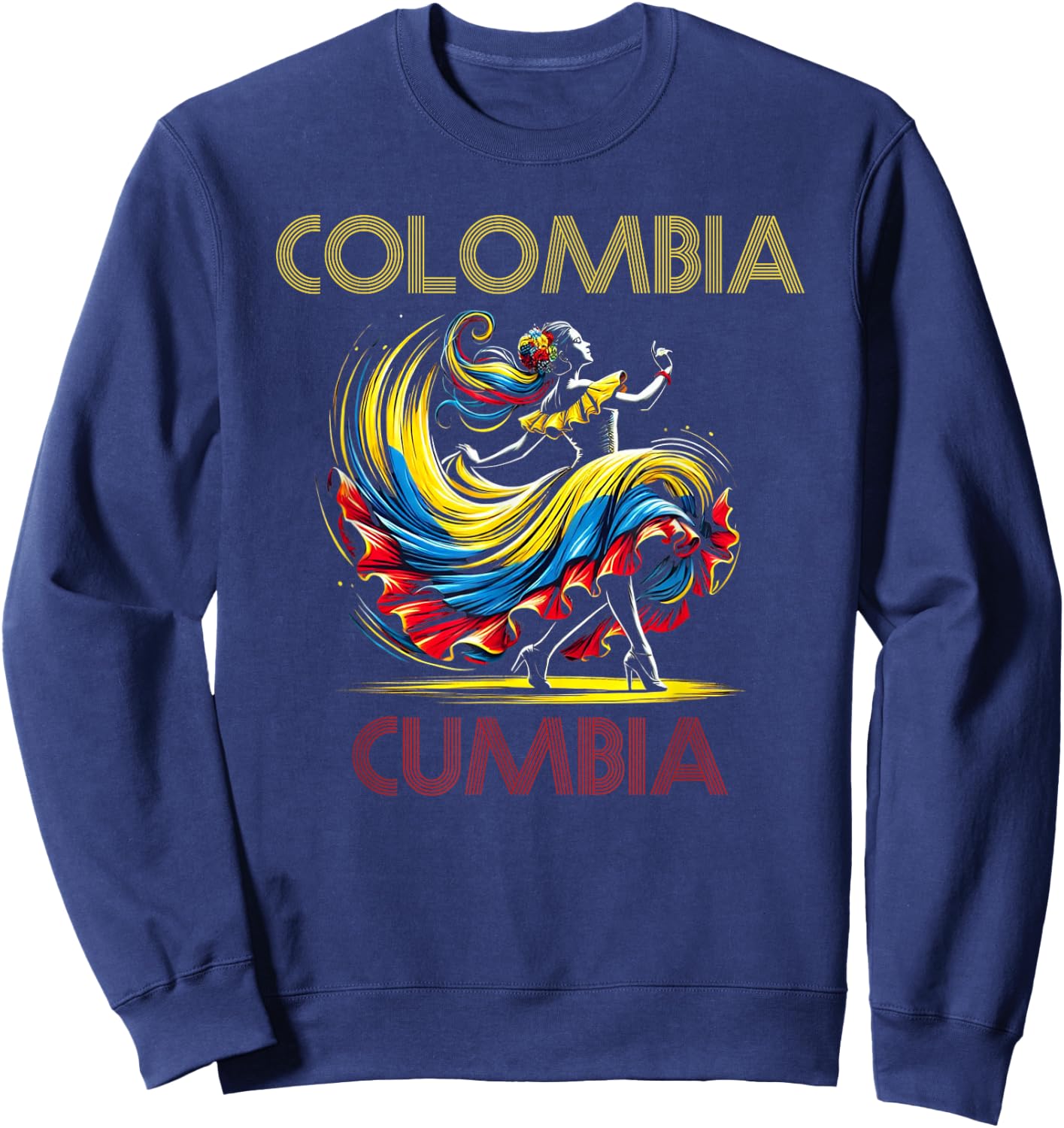 Colombia Flag Hispanic Heritage Month Women Cumbia Dancer Sweatshirt - Sweatshirt | Navy