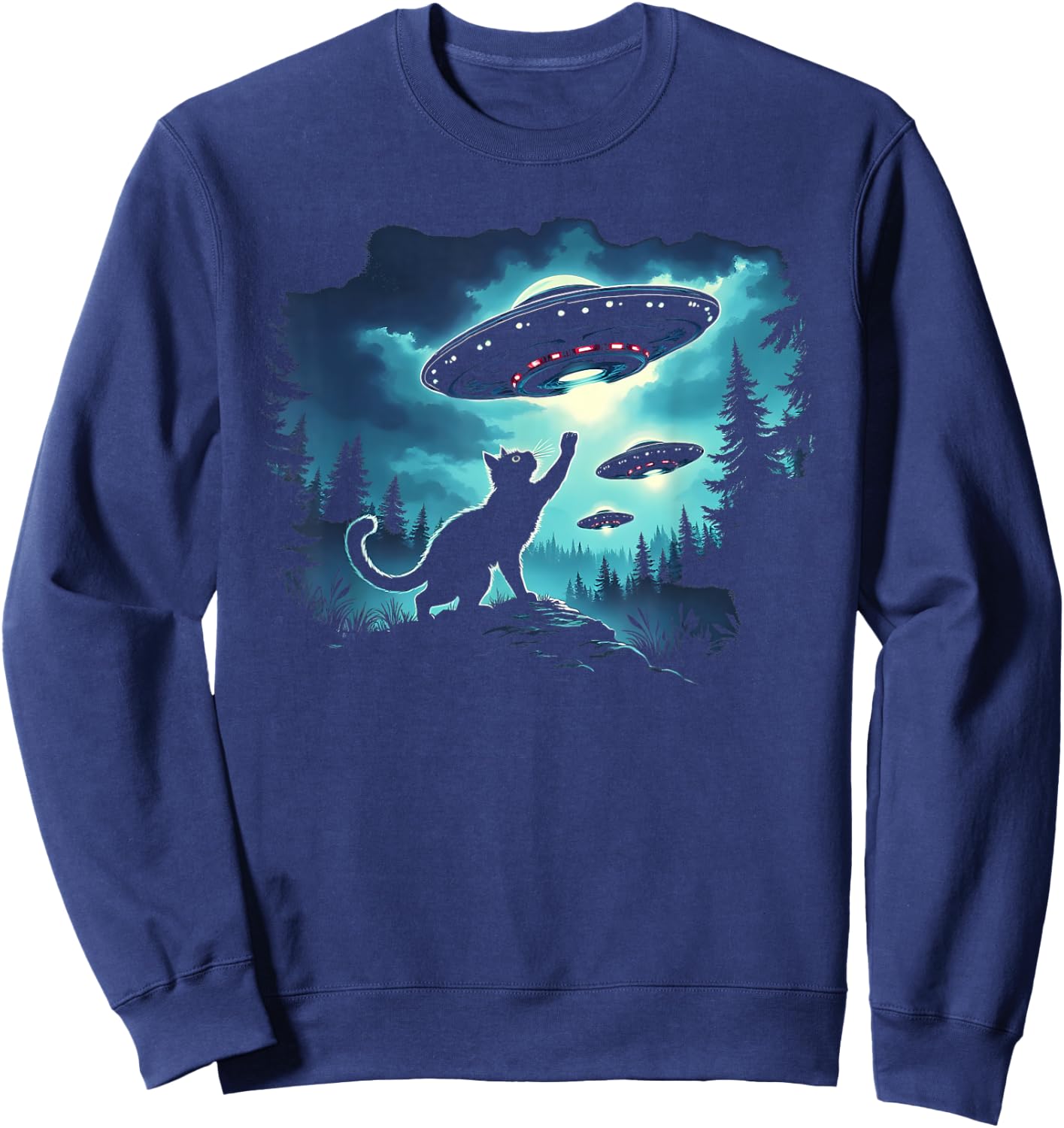 Alien Cat Playing With Ufo Sweatshirt - Sweatshirt | Navy