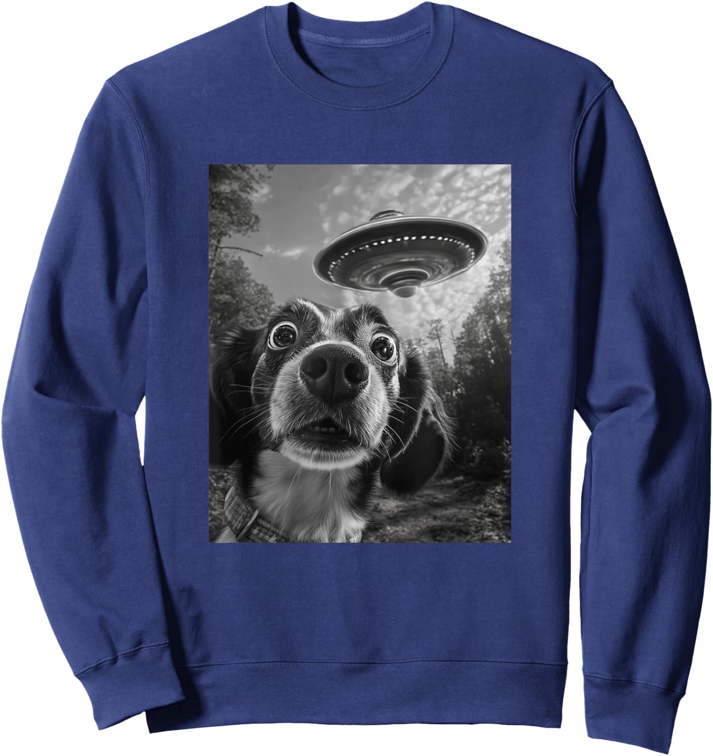 Dog UFO Meme - Funny Dog Selfie with UFO Men Women Kids Sweatshirt - Sweatshirt | Navy