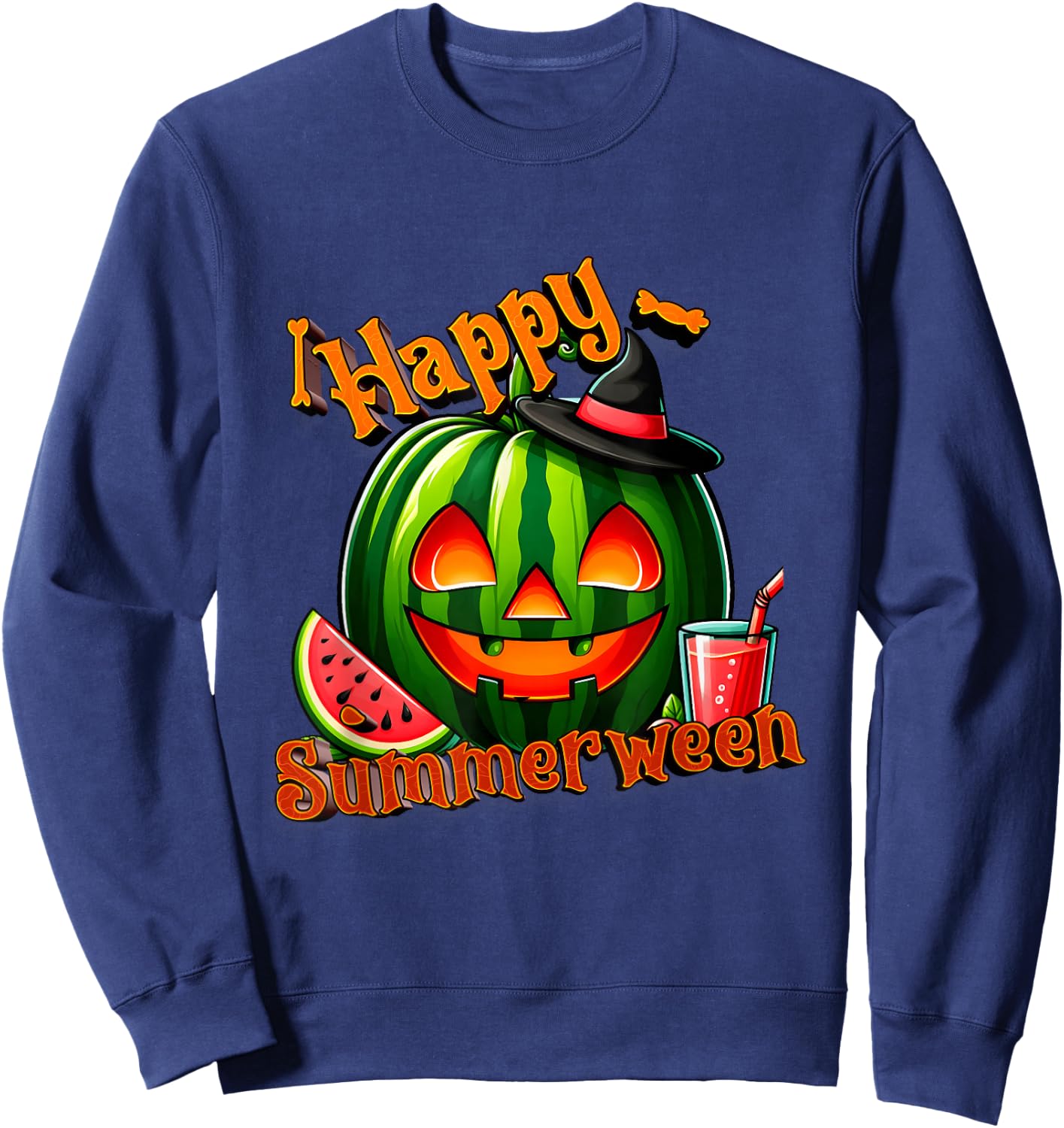 Summer ween Summer Watermelon Jack O Lantern Halloween Men Women Sweatshirt - Sweatshirt | Navy