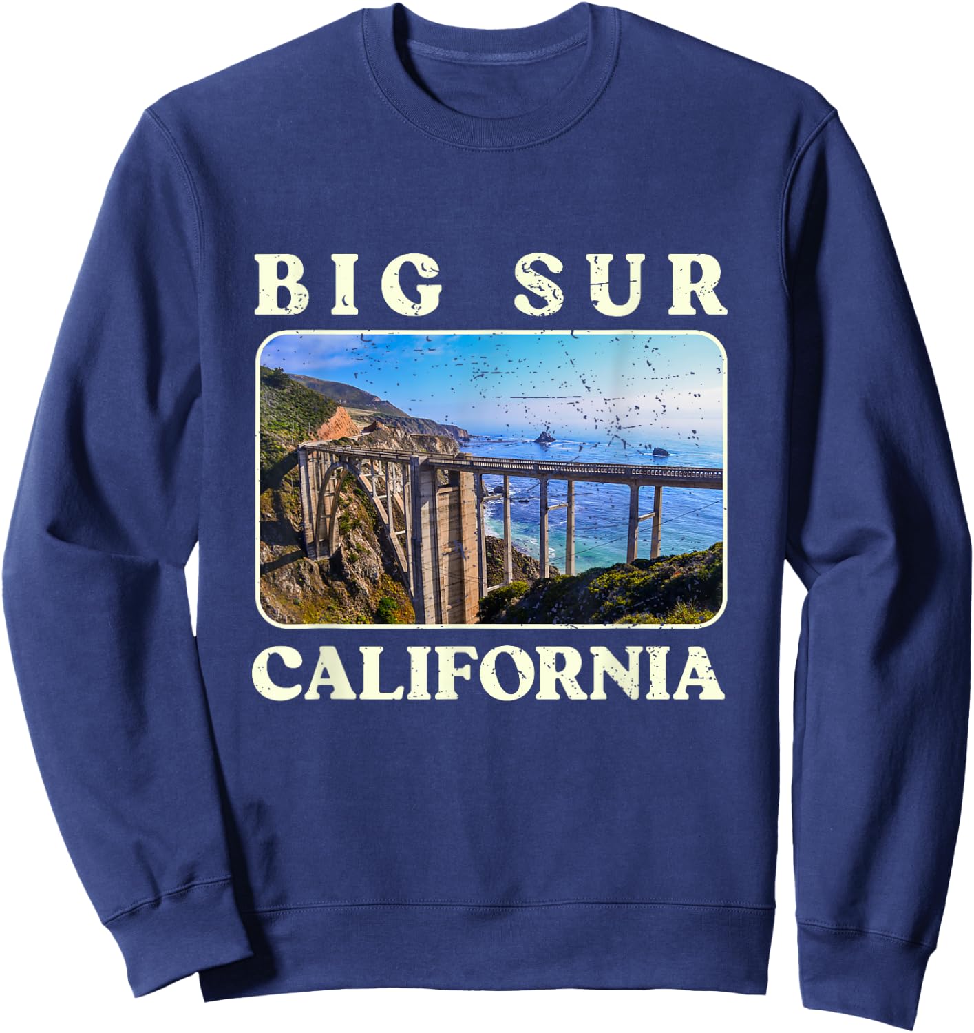 Vintage Bixby Bridge Landscape California Big Sur Travel Sweatshirt - Sweatshirt | Navy