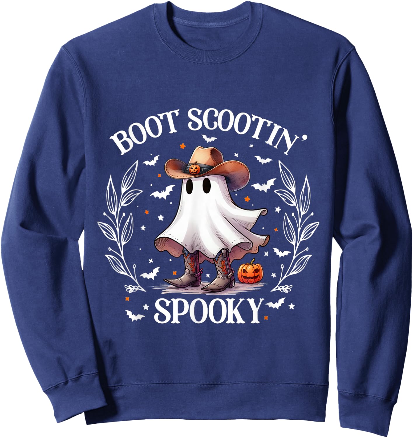 Boot Scootin Spooky Retro Western Funny Halloween Cute Ghost Sweatshirt - Sweatshirt | Navy