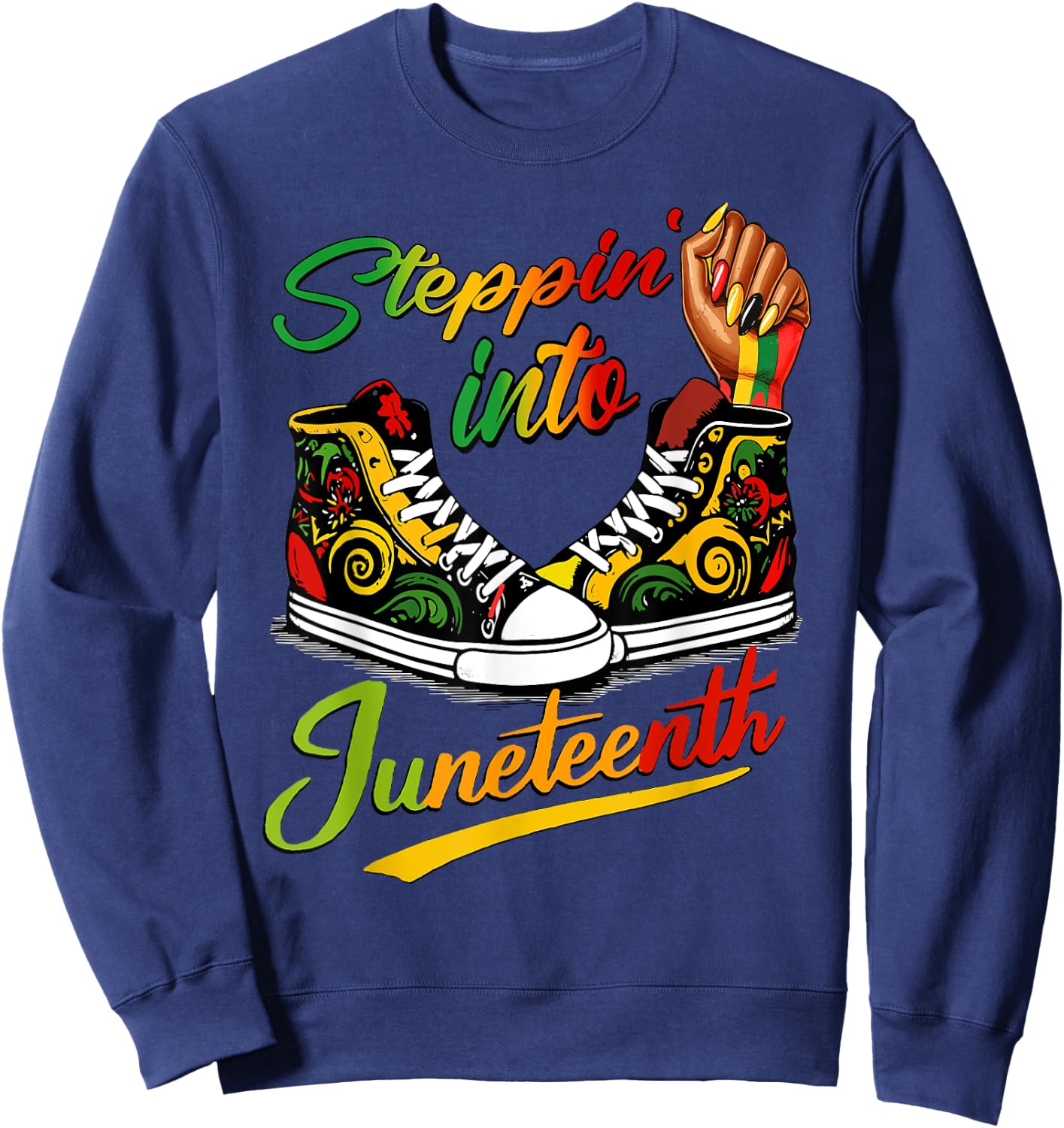 stepping into juneteenth Afro Woman Black Girls Sneakers Sweatshirt - Sweatshirt | Navy