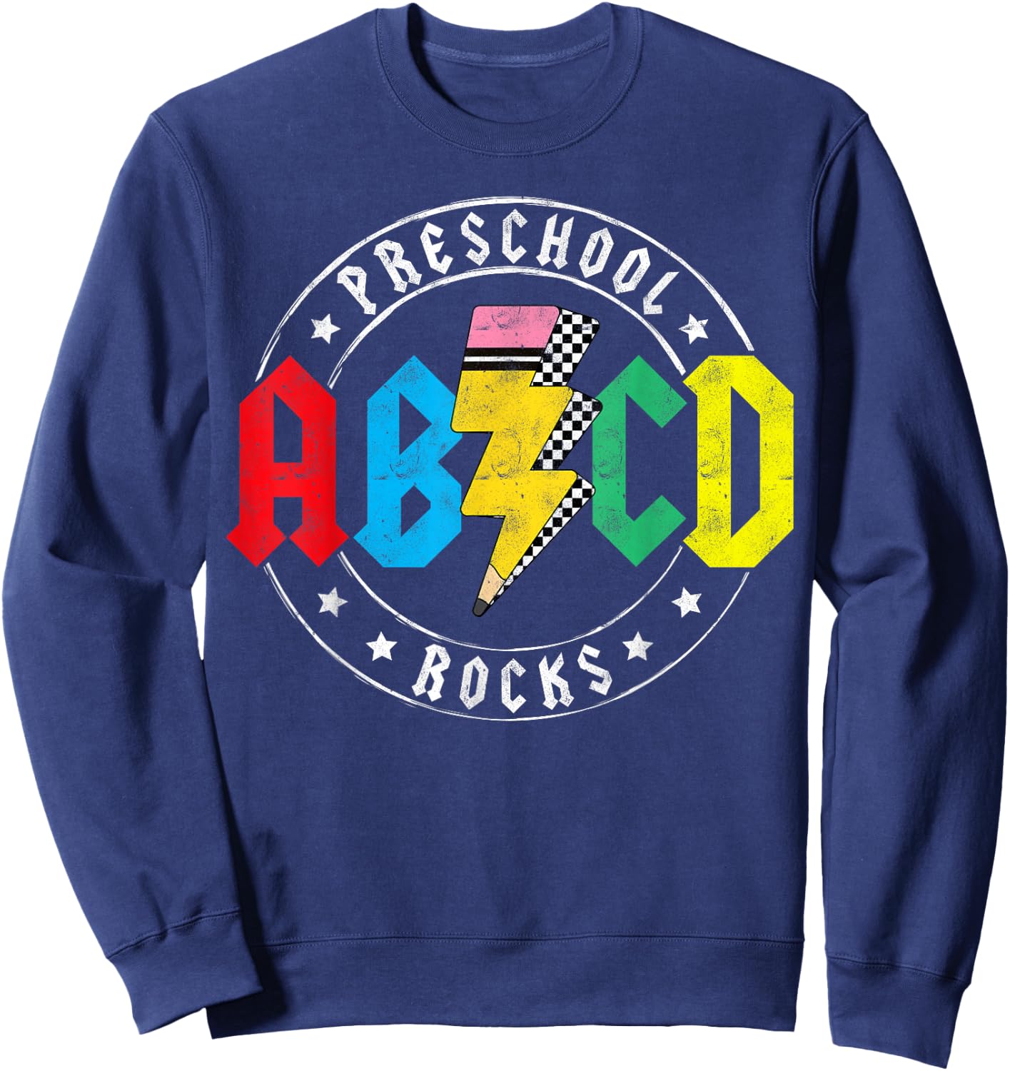 ABCD Preschool Rocks 1st Day Pre-K Teacher Back To School T Sweatshirt - Sweatshirt | Navy