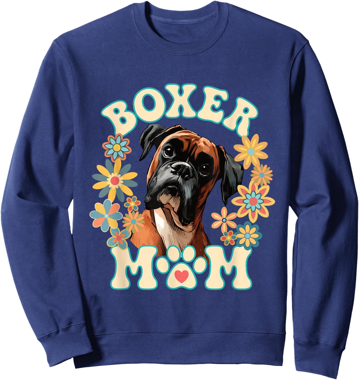 Boxer Mom Mum Dog Floral Flower Design Sweatshirt - Sweatshirt | Navy