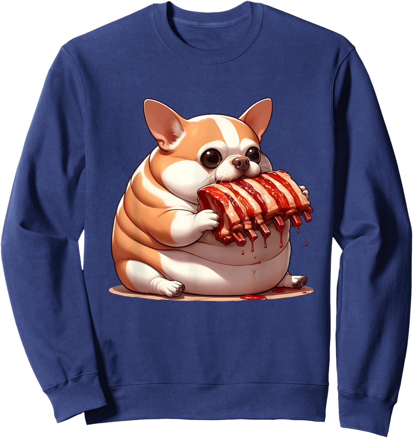 Fat Chihuahua Eating Spareribs , Small, Black Sweatshirt - Sweatshirt | Navy