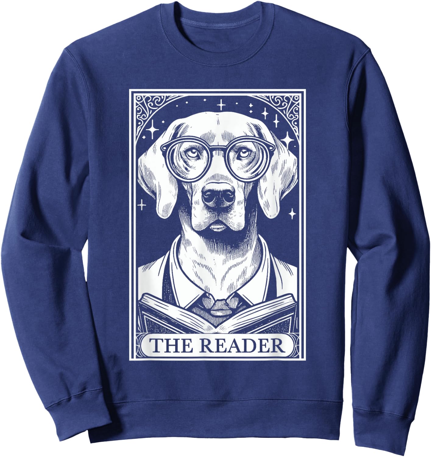 Tarot Card Vintage Weimaraner Dog Book Lover The Reader Sweatshirt - Sweatshirt | Navy
