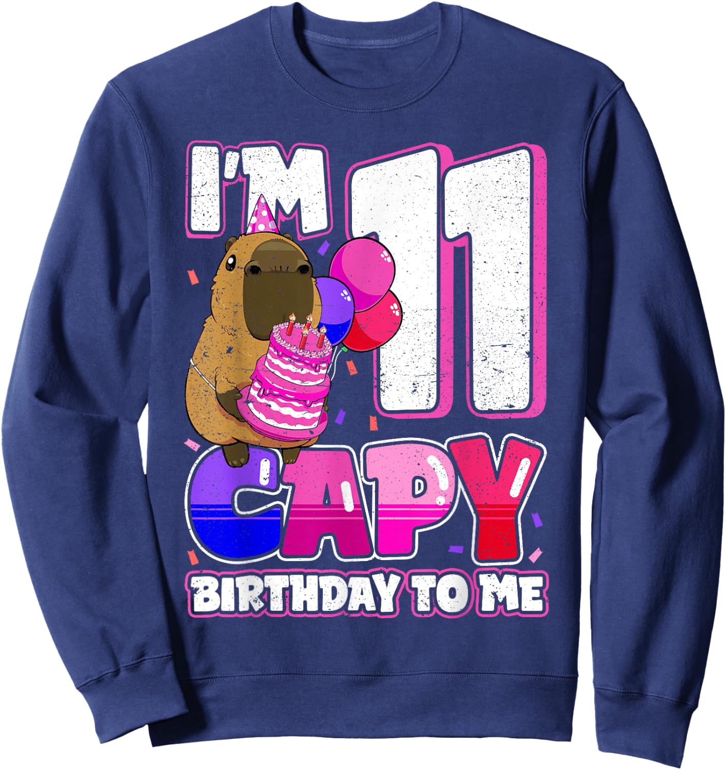11 Years Capy Birthday to me Girls 11th Birthday Capybara Sweatshirt - Sweatshirt | Navy