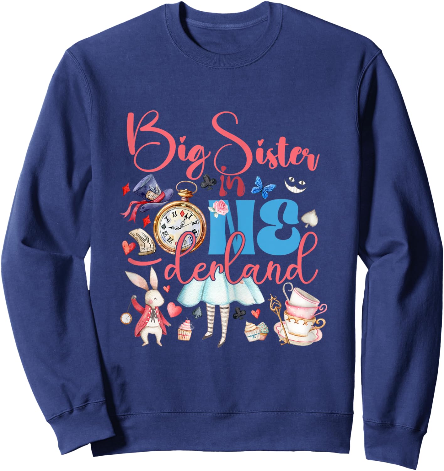 Alice Big Sister in ONEderland Birthday Family Sweatshirt - Sweatshirt | Navy