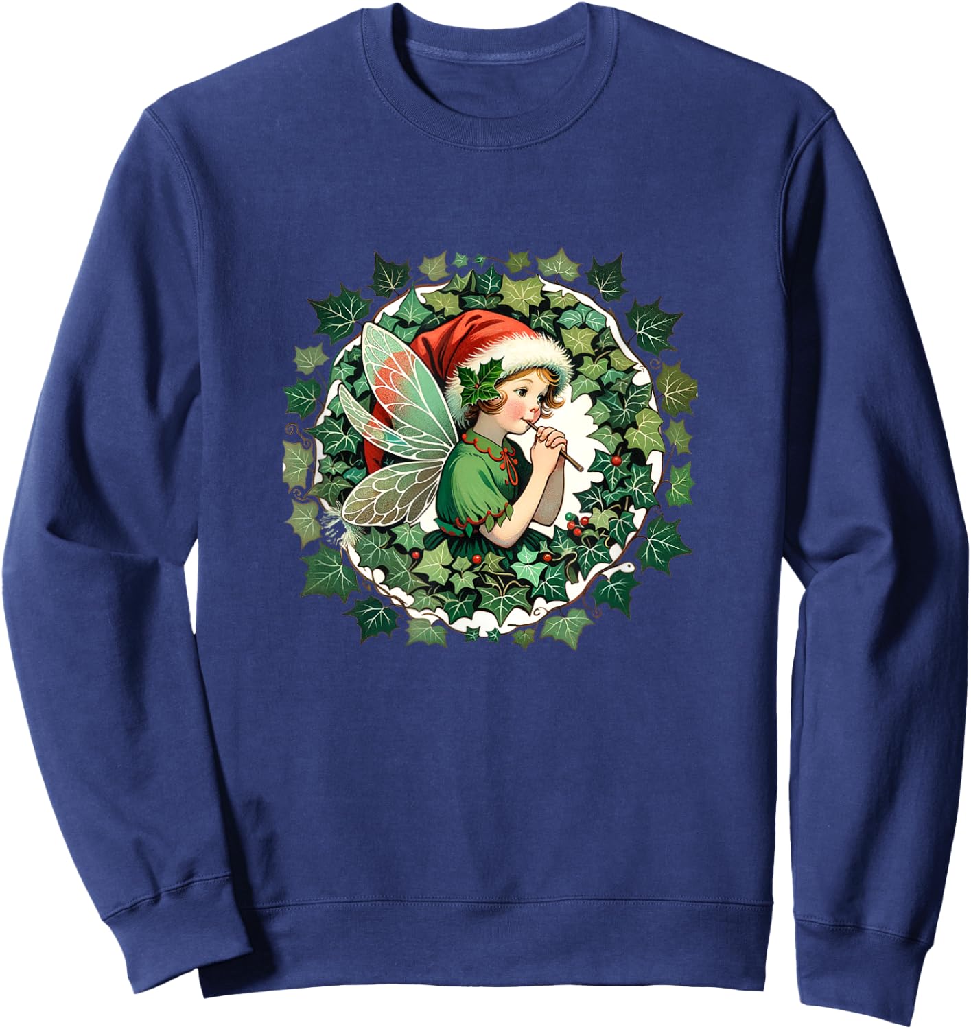 Yule Fairy Cute Ivy Wreath Sweatshirt - Sweatshirt | Navy