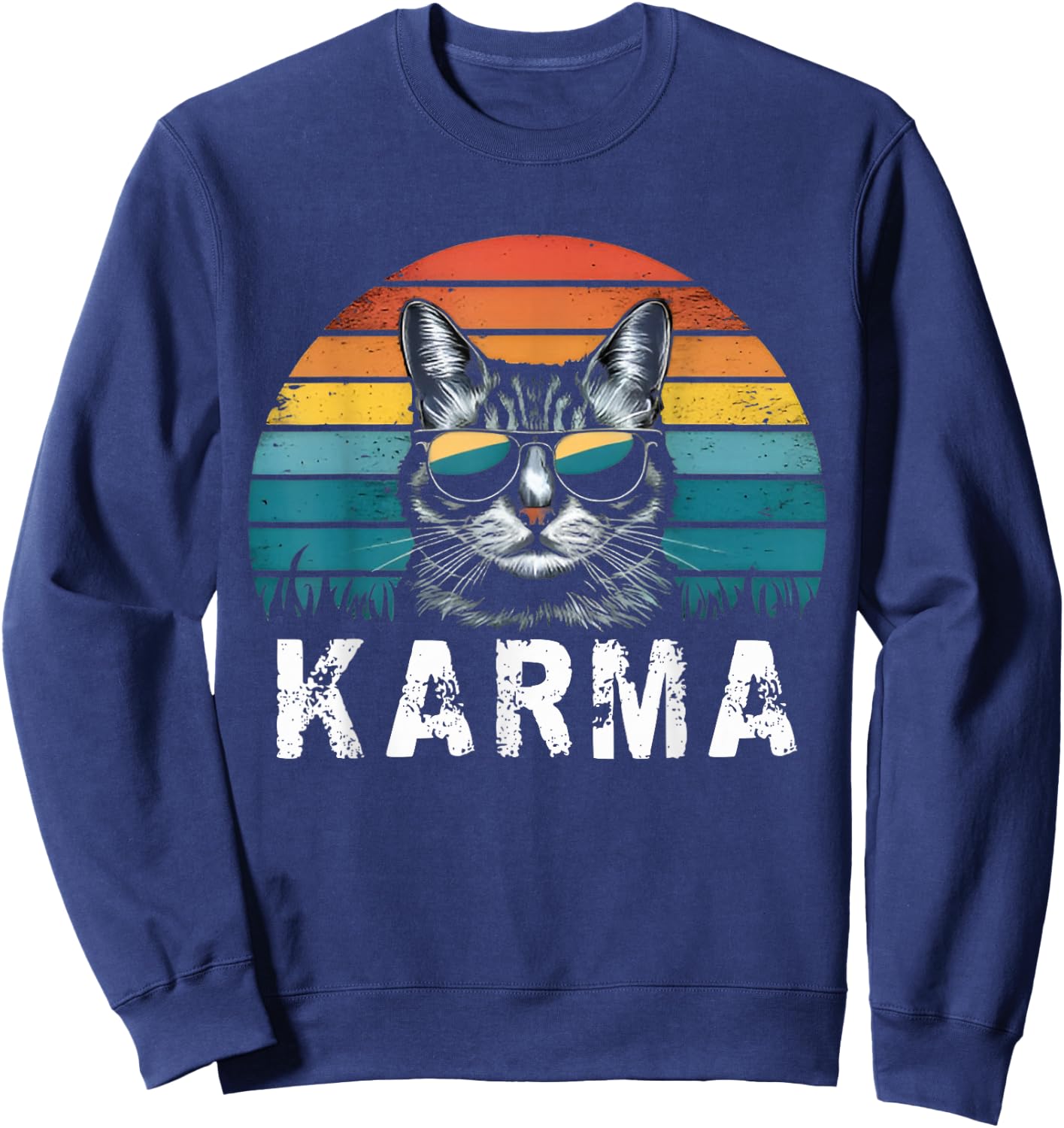 Vintage Cat Music Sunset Gifts Women Men Kids Girls Karma Sweatshirt - Sweatshirt | Navy
