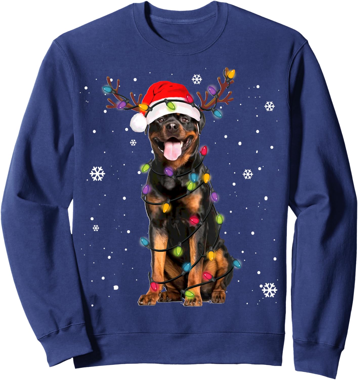 Rottweiler Santa Christmas Lights Xmas Dog Lover Xmas Pajama Sweatshirt - Sweatshirt | Navy