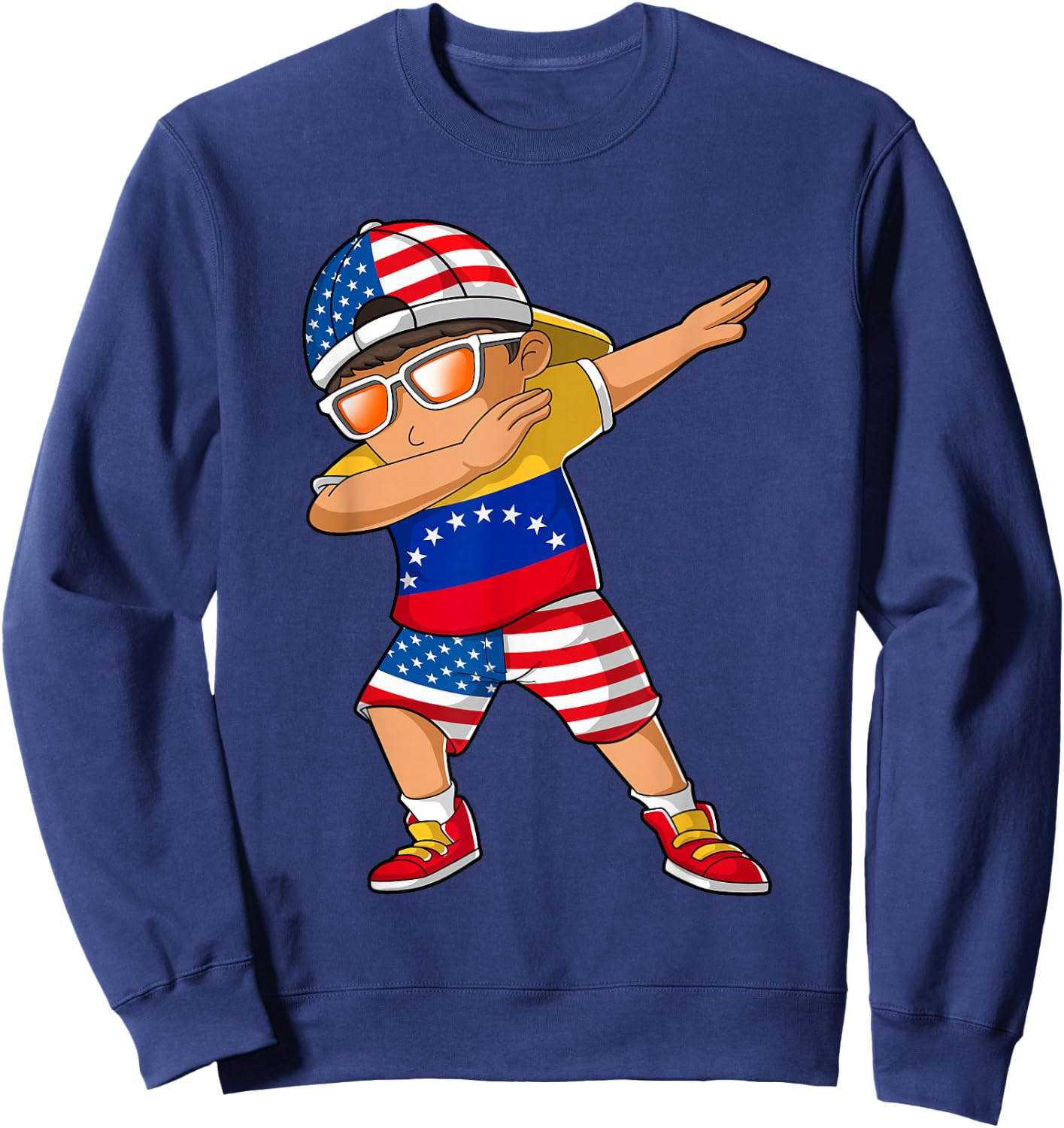 Half American Half Venezuelan Boy Kid Venezuela Flag Sweatshirt - Sweatshirt | Navy