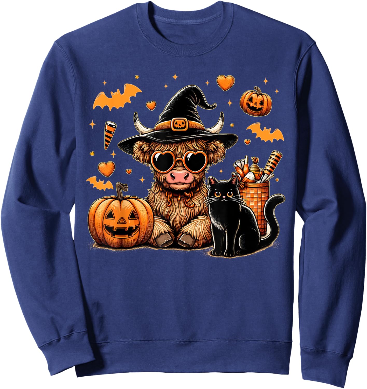 Highland Cow Halloween Shirt Women Girls Fall Autumn Sweatshirt - Sweatshirt | Navy