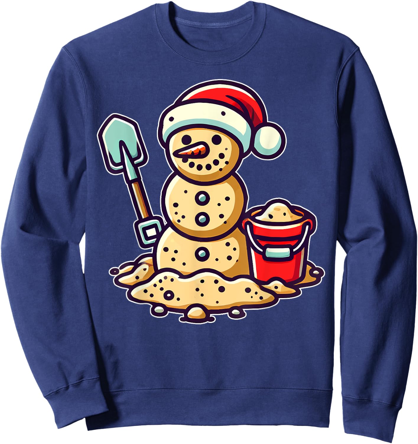 Christmas In July Sand Snowman Santa Hat Shovel Xmas Beach Sweatshirt - Sweatshirt | Navy