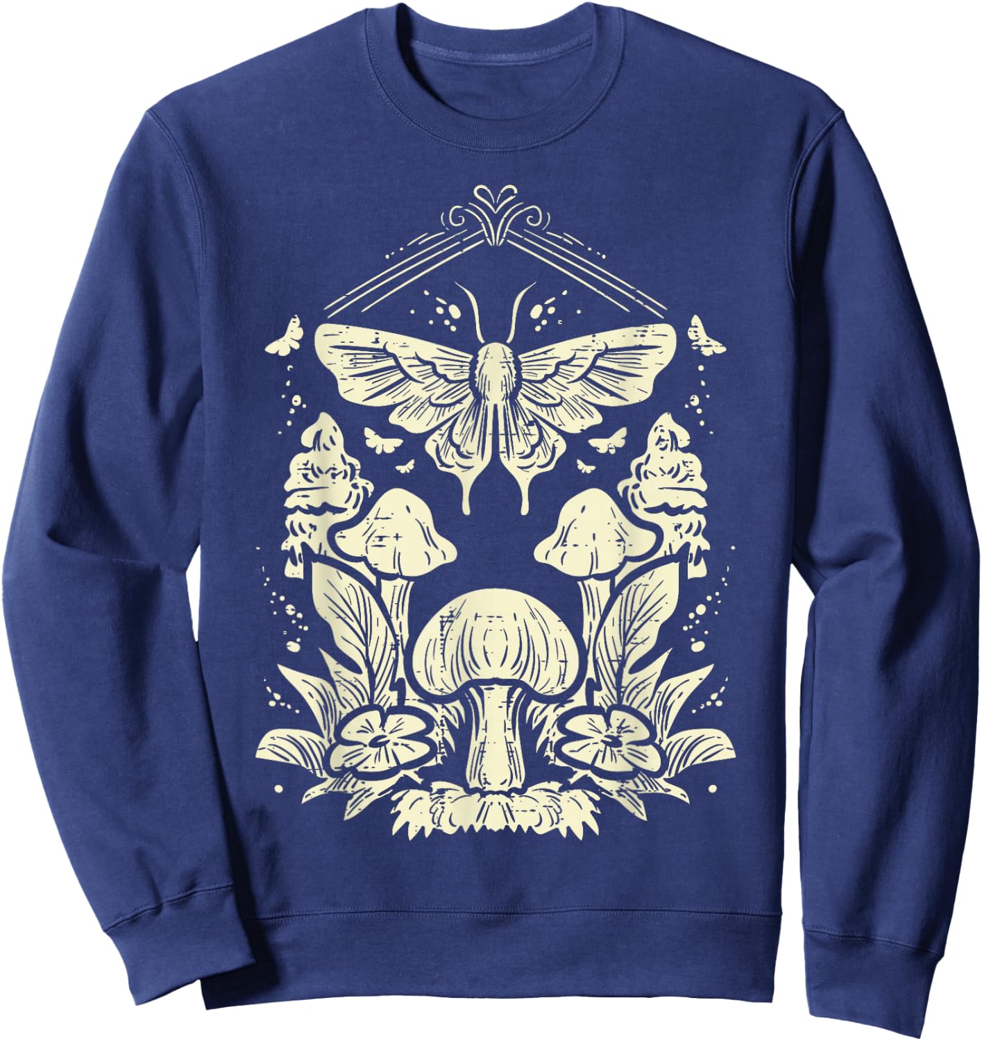 Moth Mushrooms Fairycore Fairy Grunge Nature Women Girls Kid Sweatshirt - Sweatshirt | Navy