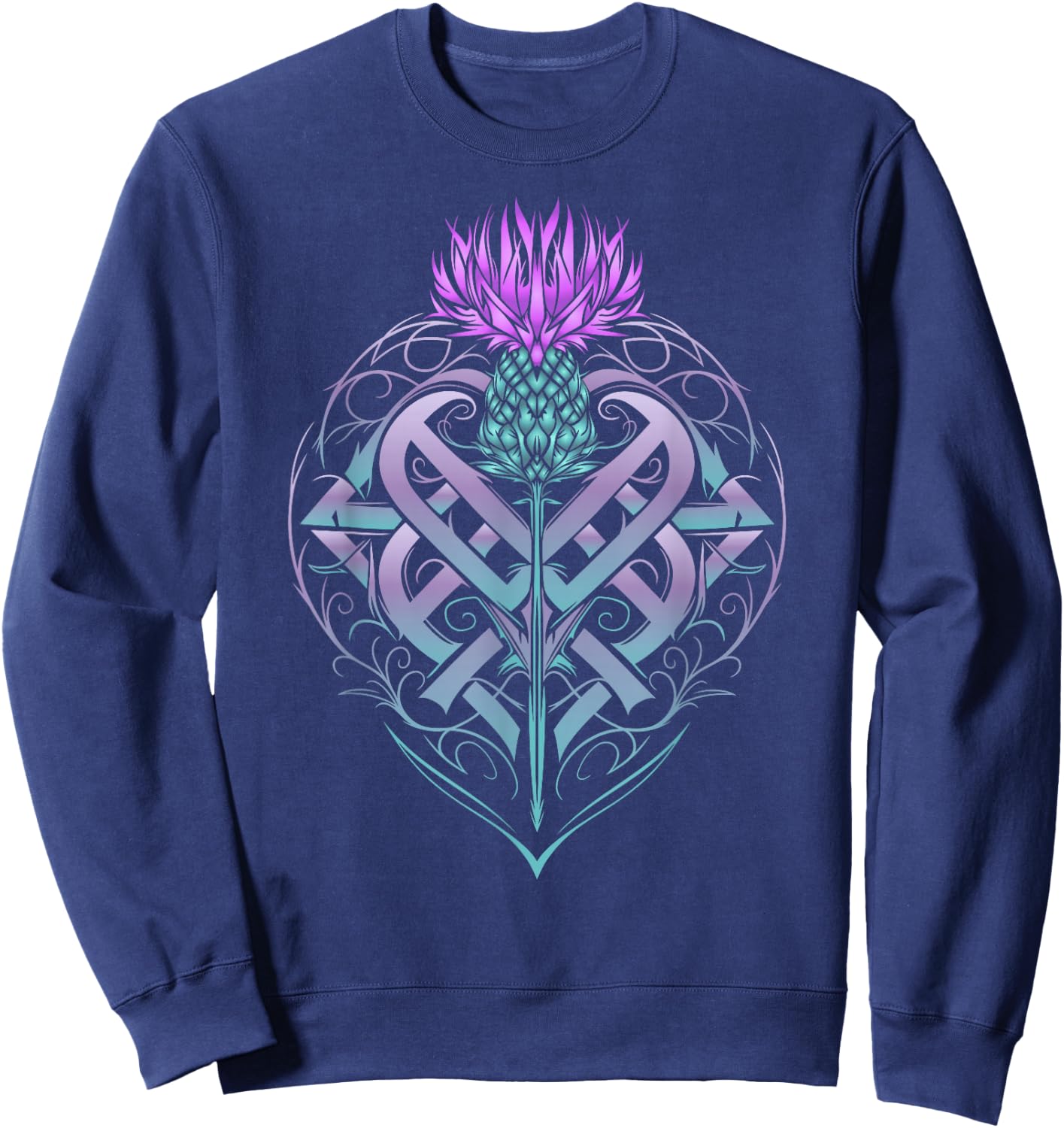Scottish Thistle with Shield and Celtic Knots Thistle Lover Sweatshirt - Sweatshirt | Navy