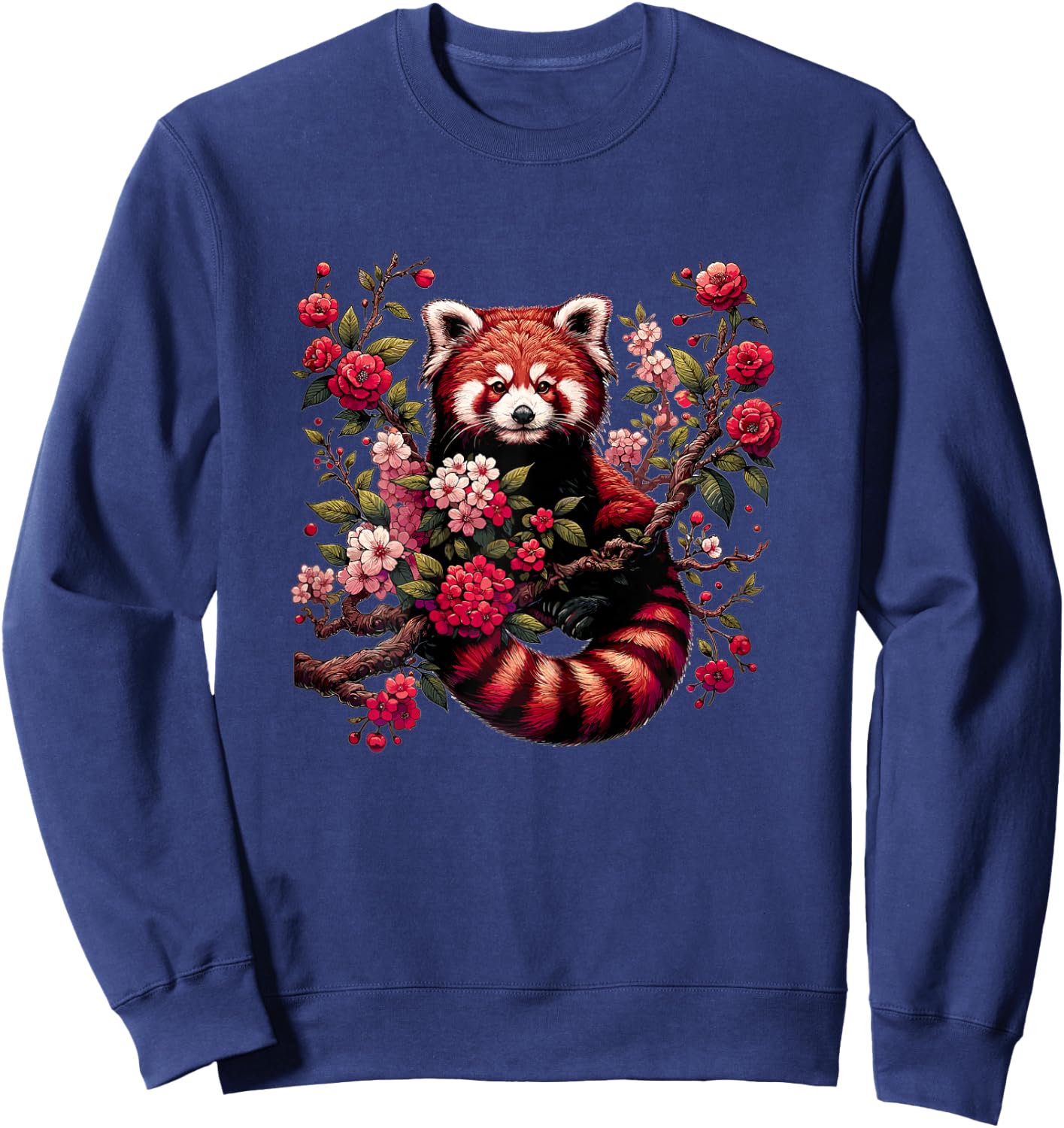 Red Panda Japanese Cherry Blossom Flower Sweatshirt - Sweatshirt | Navy