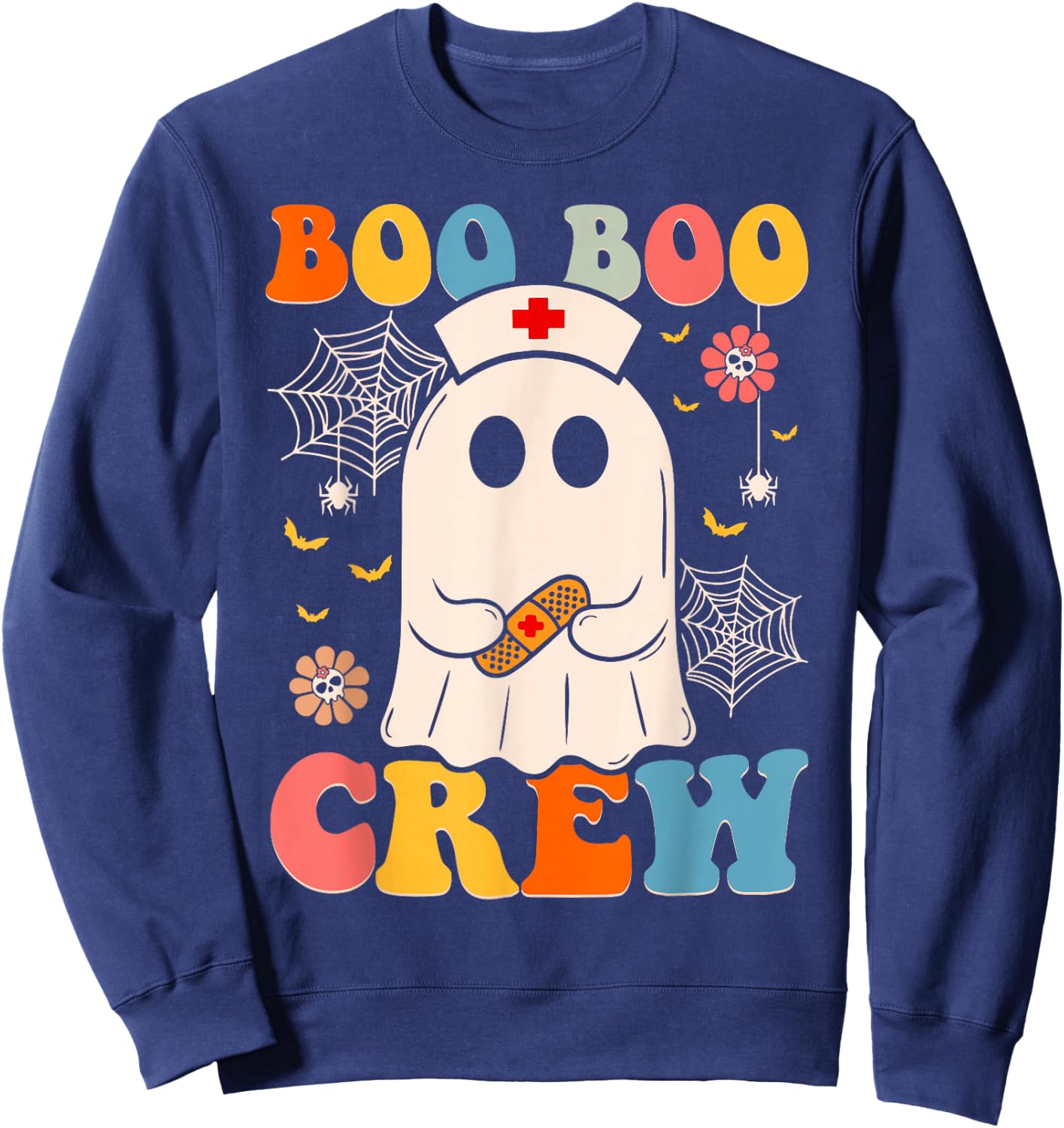 Groovy Retro Boo Boo Crew Nurse Funny Ghost Halloween Nurse Sweatshirt - Sweatshirt | Navy
